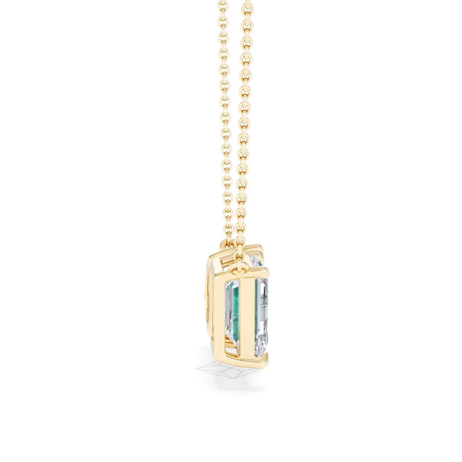 Toi Et Moi 1.50ct Emerald Cut Lab Diamond and 1.30ct Pear Lab Emerald Necklace in 18K Yellow Gold - Image 30