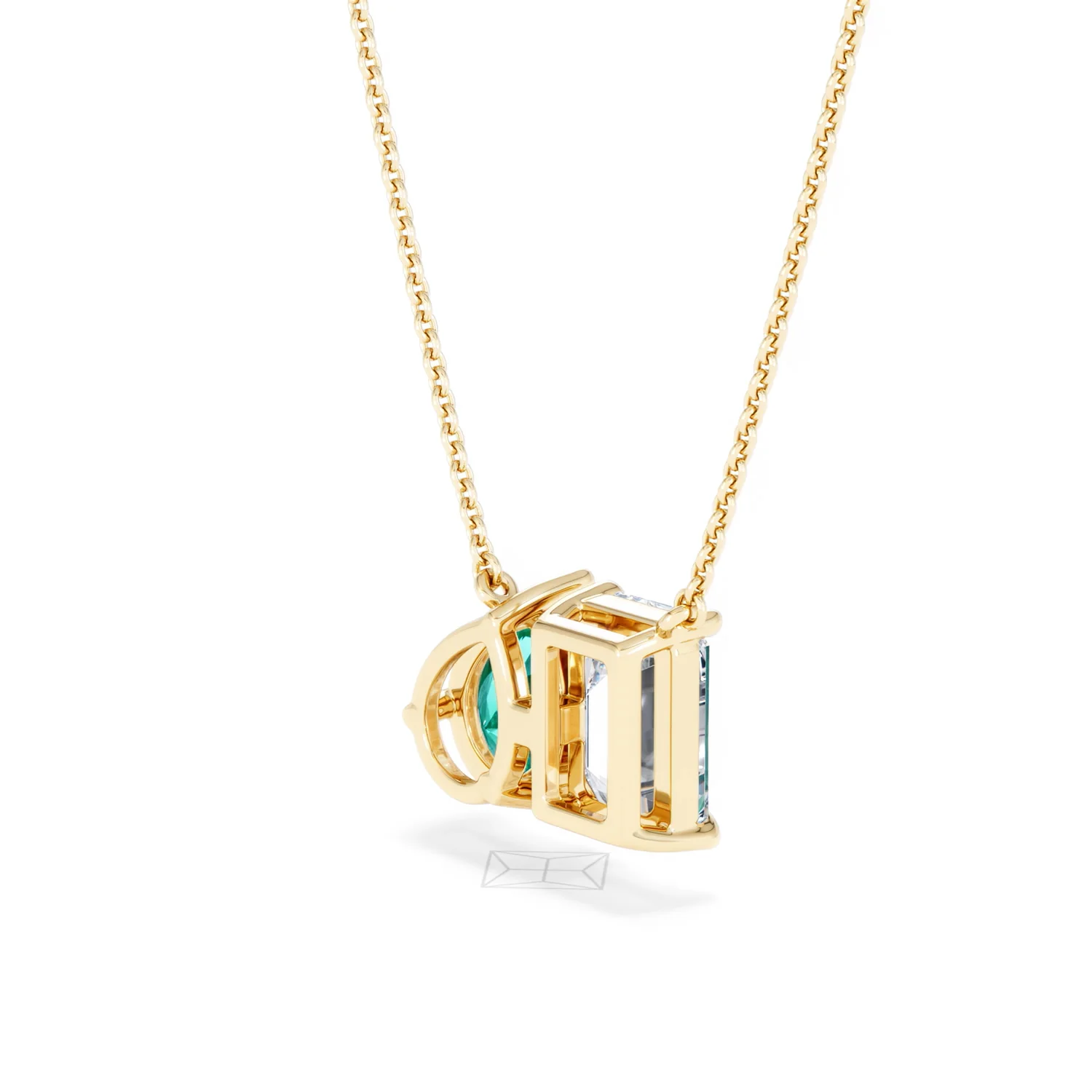Toi Et Moi 1.50ct Emerald Cut Lab Diamond and 1.30ct Pear Lab Emerald Necklace in 18K Yellow Gold - Image 38