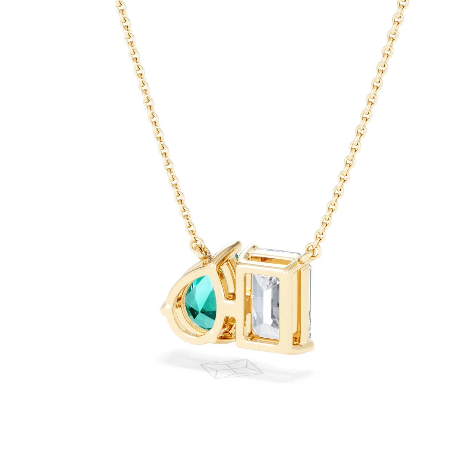 Toi Et Moi 1.50ct Emerald Cut Lab Diamond and 1.30ct Pear Lab Emerald Necklace in 18K Yellow Gold - Image 43