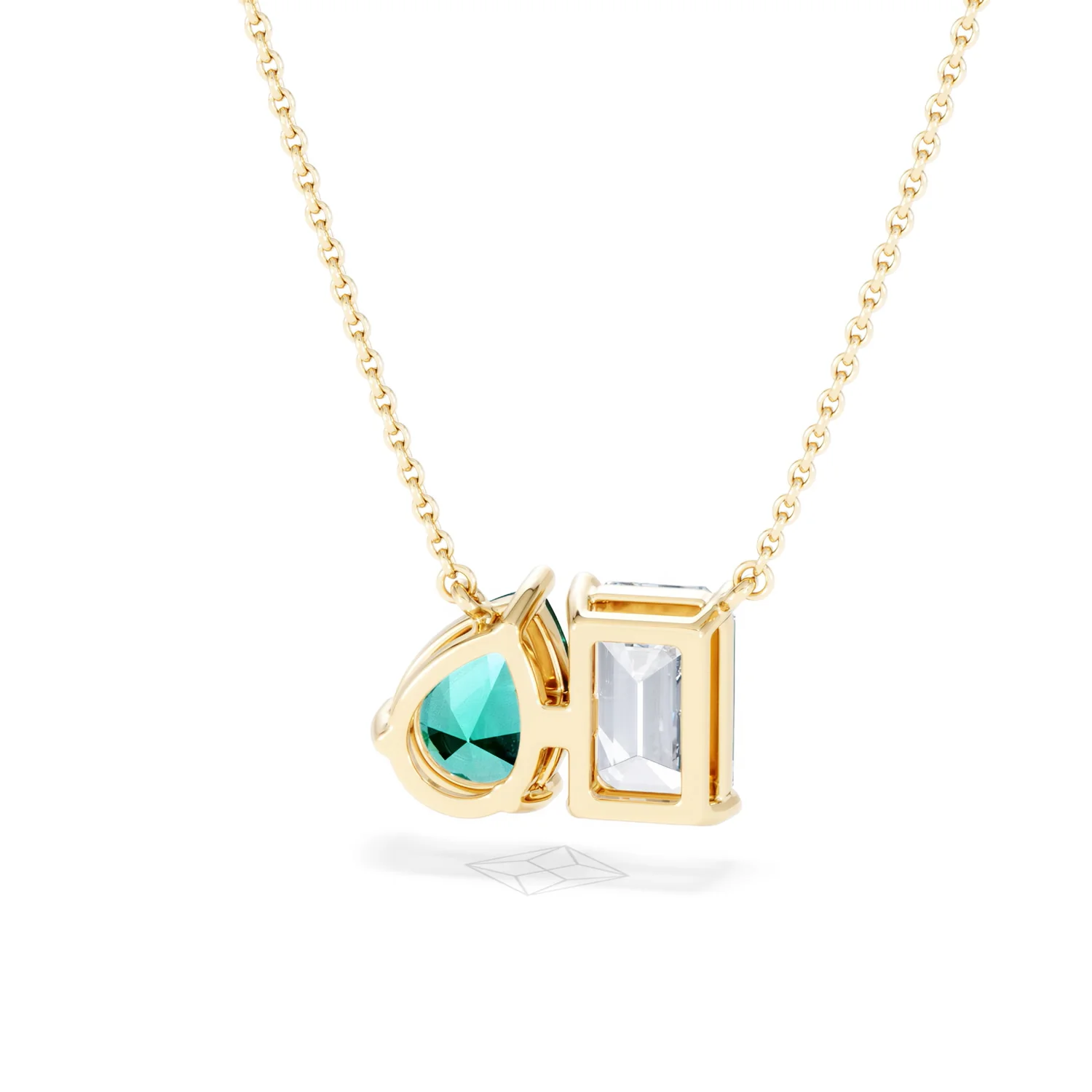 Toi Et Moi 1.50ct Emerald Cut Lab Diamond and 1.30ct Pear Lab Emerald Necklace in 18K Yellow Gold - Image 46