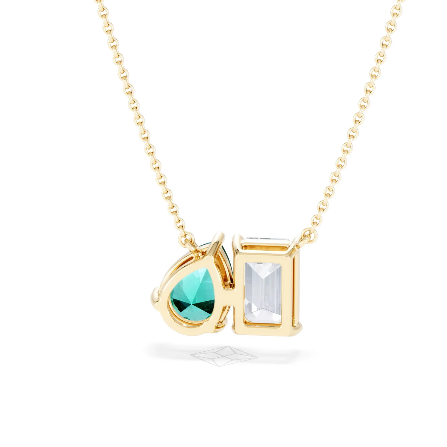 Toi Et Moi 1.50ct Emerald Cut Lab Diamond and 1.30ct Pear Lab Emerald Necklace in 18K Yellow Gold - Image 47