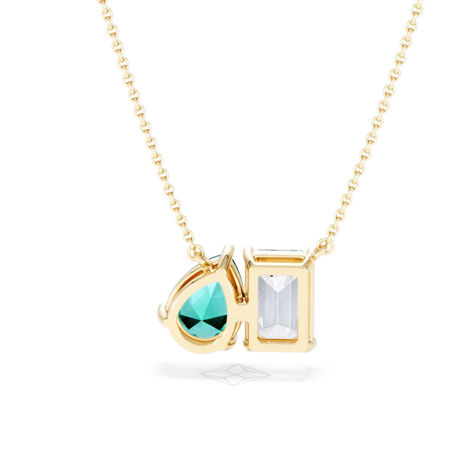 Toi Et Moi 1.50ct Emerald Cut Lab Diamond and 1.30ct Pear Lab Emerald Necklace in 18K Yellow Gold - Image 48