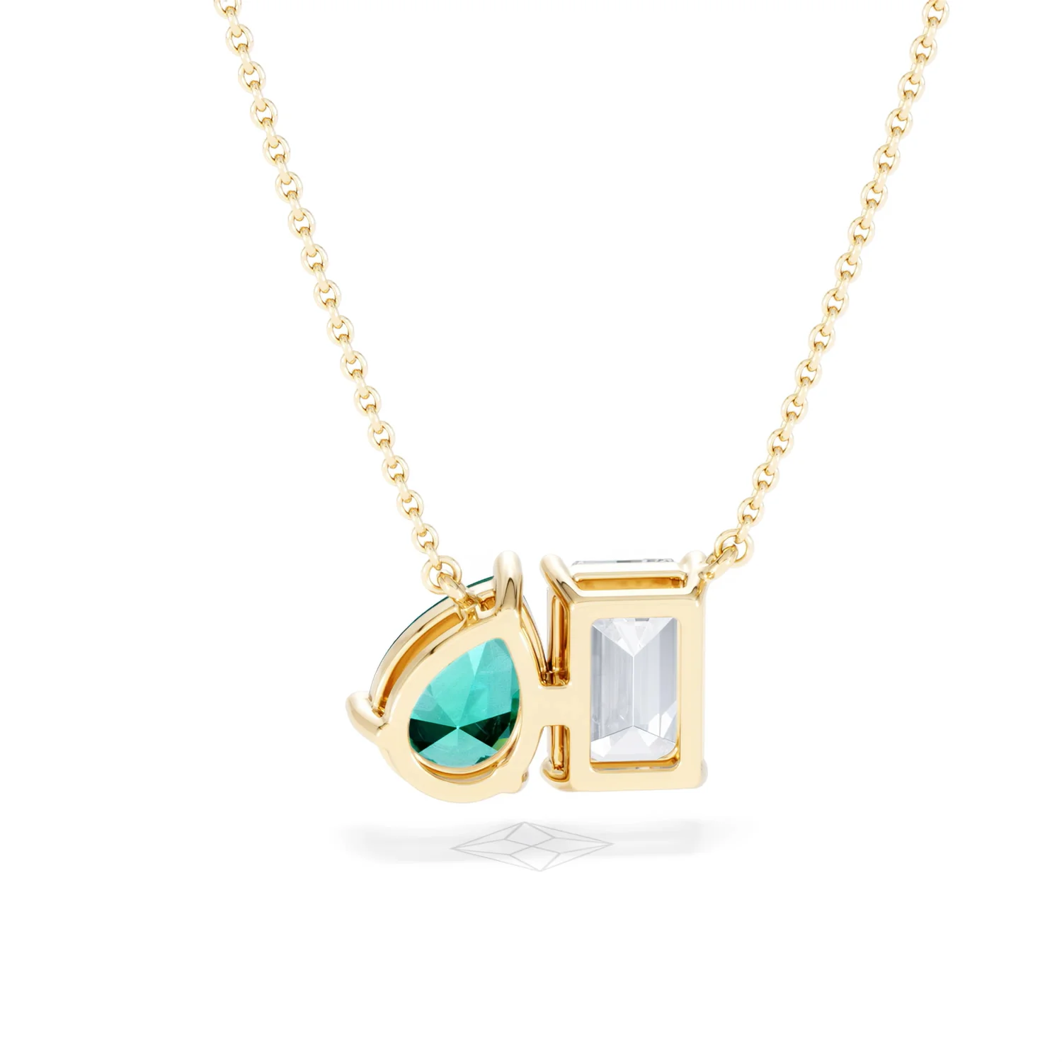 Toi Et Moi 1.50ct Emerald Cut Lab Diamond and 1.30ct Pear Lab Emerald Necklace in 18K Yellow Gold - Image 50