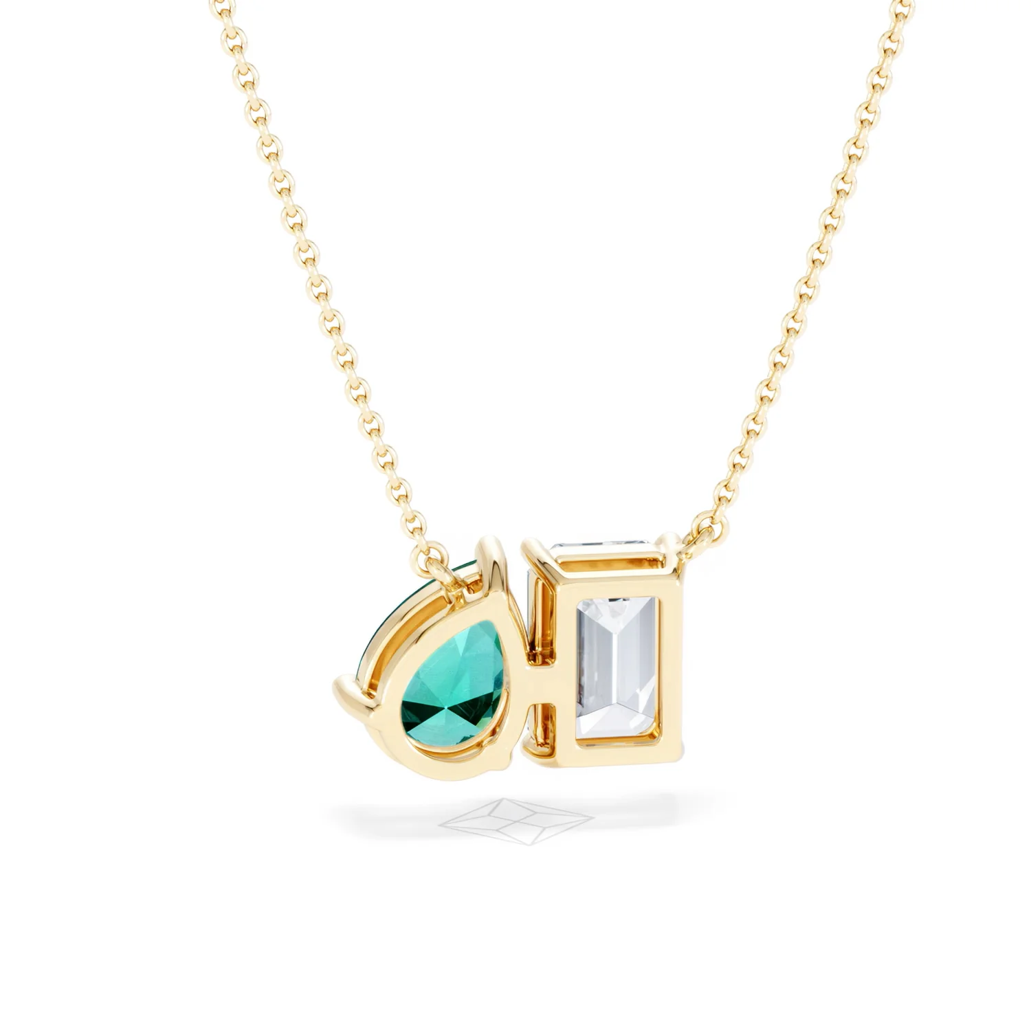 Toi Et Moi 1.50ct Emerald Cut Lab Diamond and 1.30ct Pear Lab Emerald Necklace in 18K Yellow Gold - Image 51