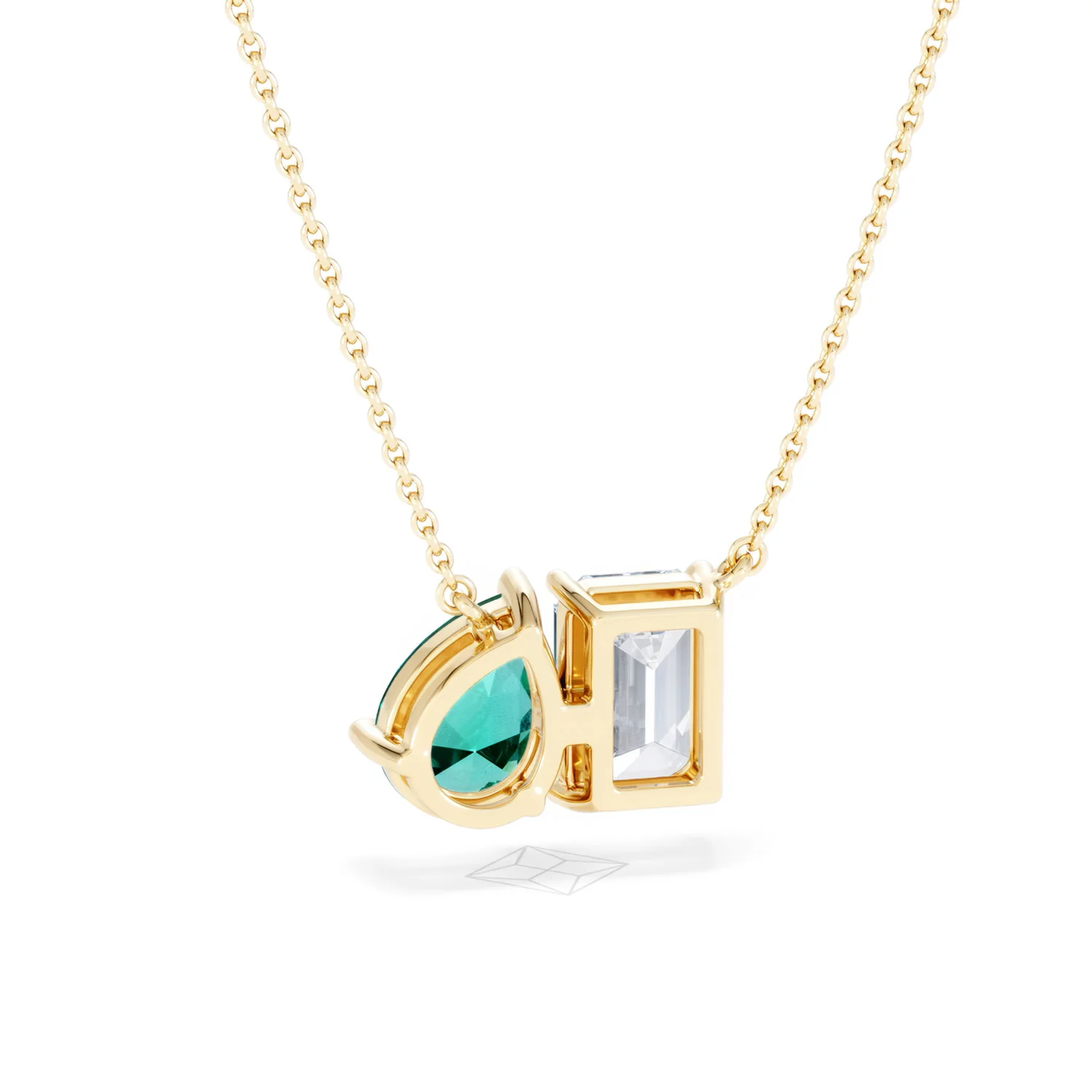 Toi Et Moi 1.50ct Emerald Cut Lab Diamond and 1.30ct Pear Lab Emerald Necklace in 18K Yellow Gold - Image 52