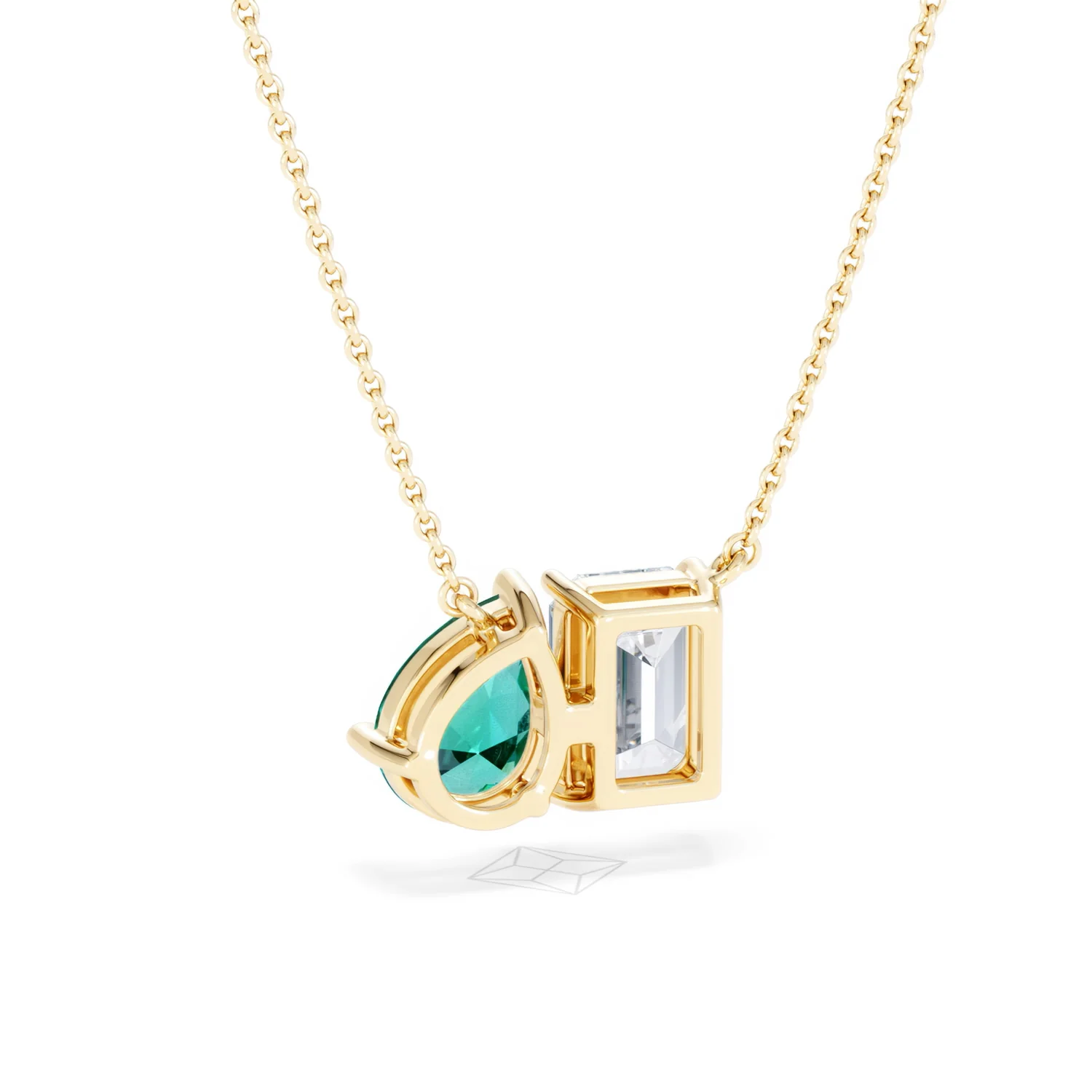 Toi Et Moi 1.50ct Emerald Cut Lab Diamond and 1.30ct Pear Lab Emerald Necklace in 18K Yellow Gold - Image 53