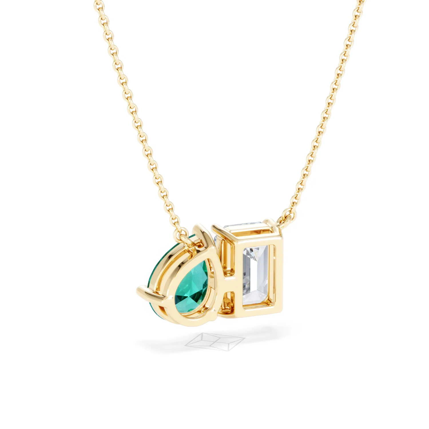 Toi Et Moi 1.50ct Emerald Cut Lab Diamond and 1.30ct Pear Lab Emerald Necklace in 18K Yellow Gold - Image 54