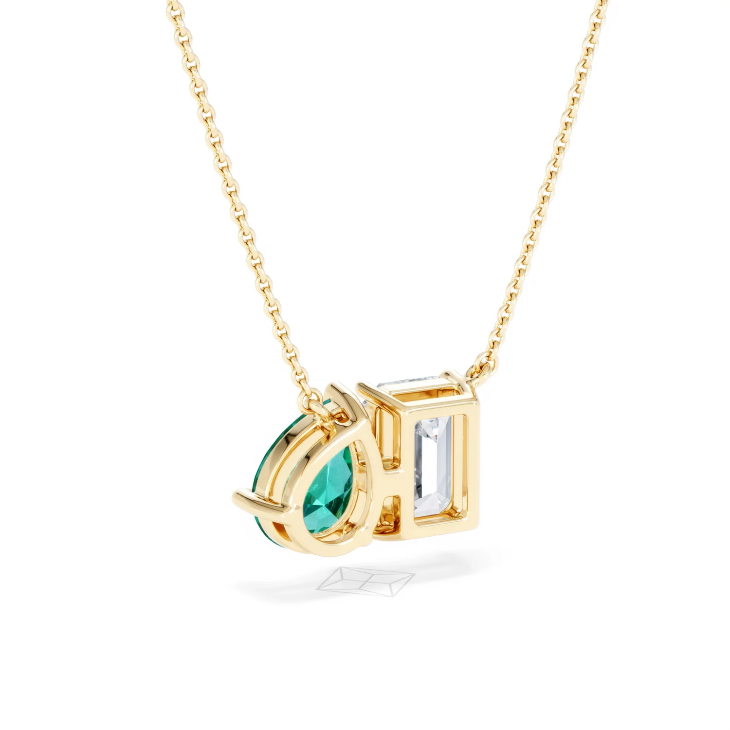 Toi Et Moi 1.50ct Emerald Cut Lab Diamond and 1.30ct Pear Lab Emerald Necklace in 18K Yellow Gold - Image 55