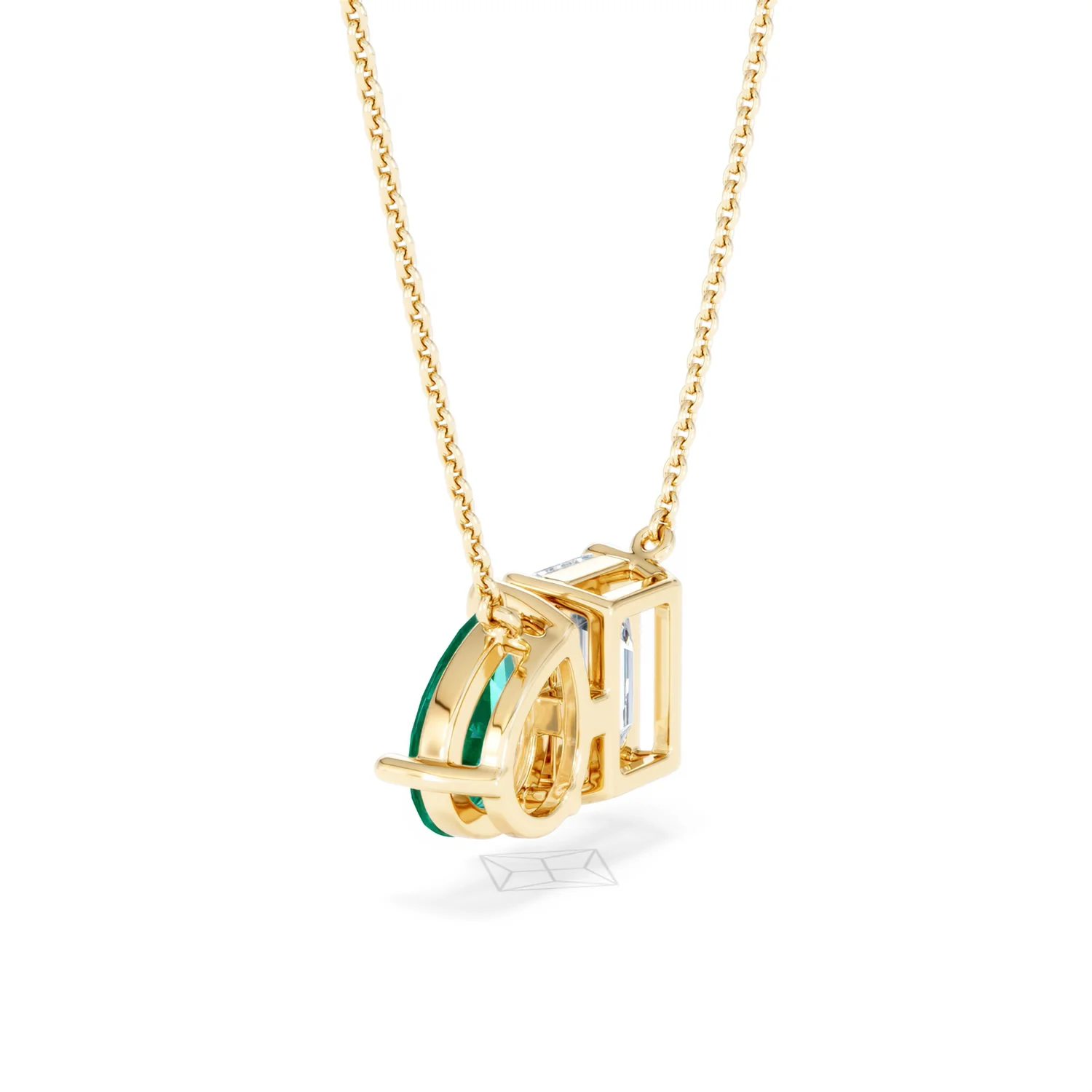 Toi Et Moi 1.50ct Emerald Cut Lab Diamond and 1.30ct Pear Lab Emerald Necklace in 18K Yellow Gold - Image 61