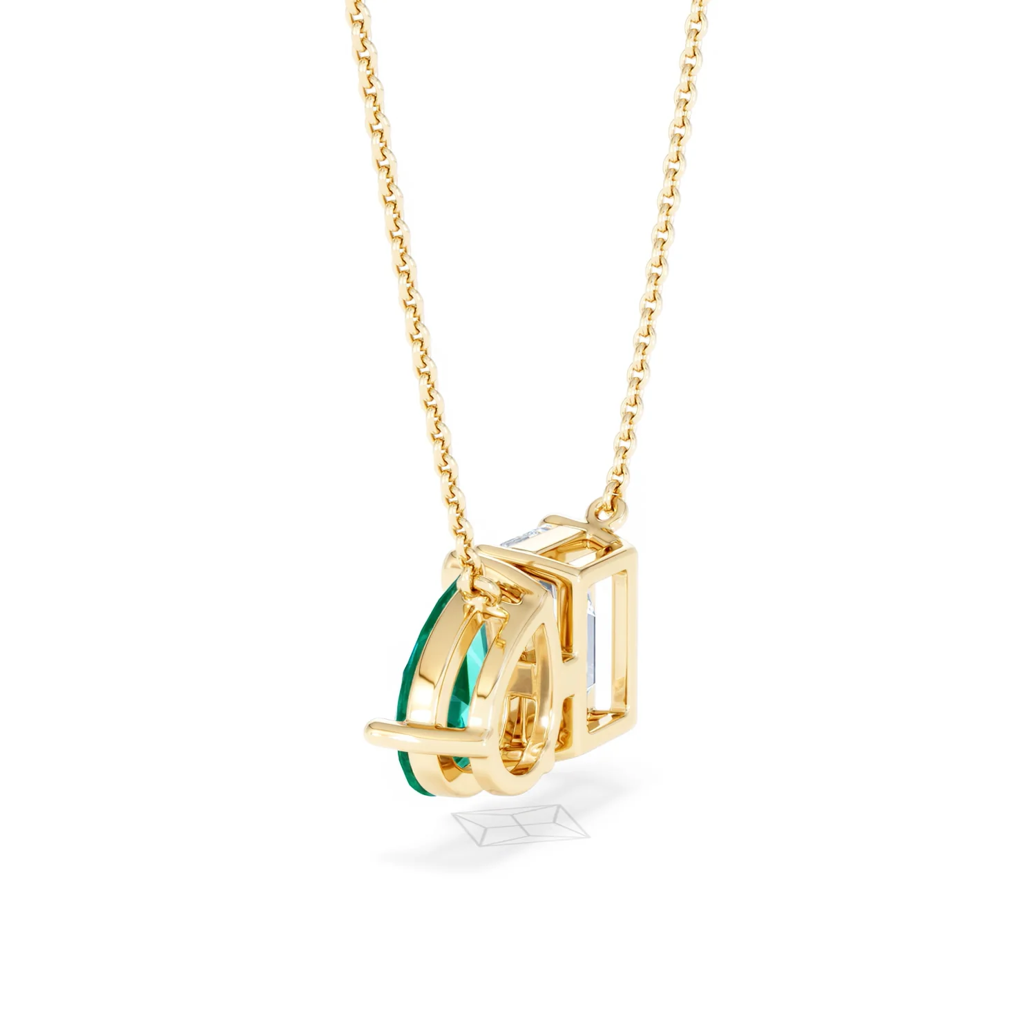 Toi Et Moi 1.50ct Emerald Cut Lab Diamond and 1.30ct Pear Lab Emerald Necklace in 18K Yellow Gold - Image 62