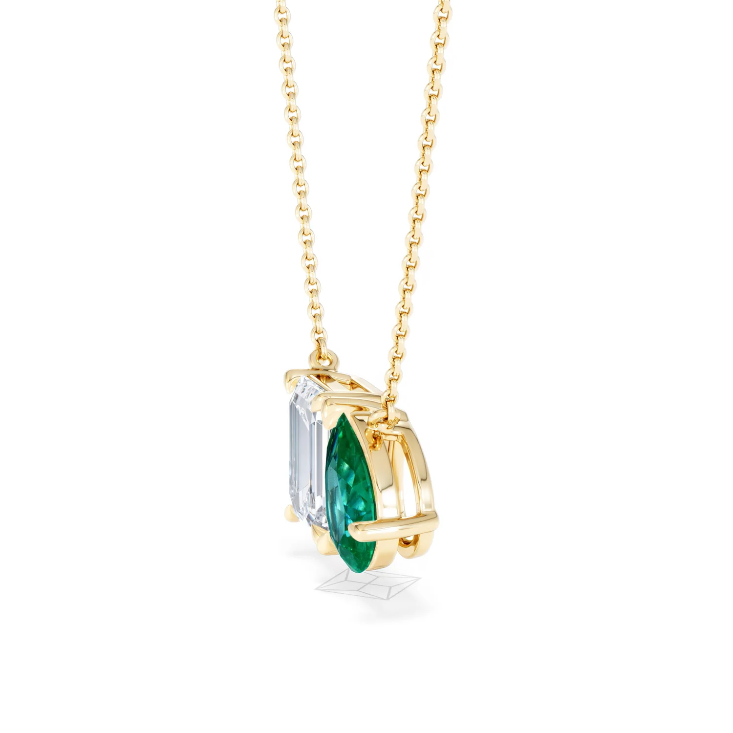 Toi Et Moi 1.50ct Emerald Cut Lab Diamond and 1.30ct Pear Lab Emerald Necklace in 18K Yellow Gold - Image 73