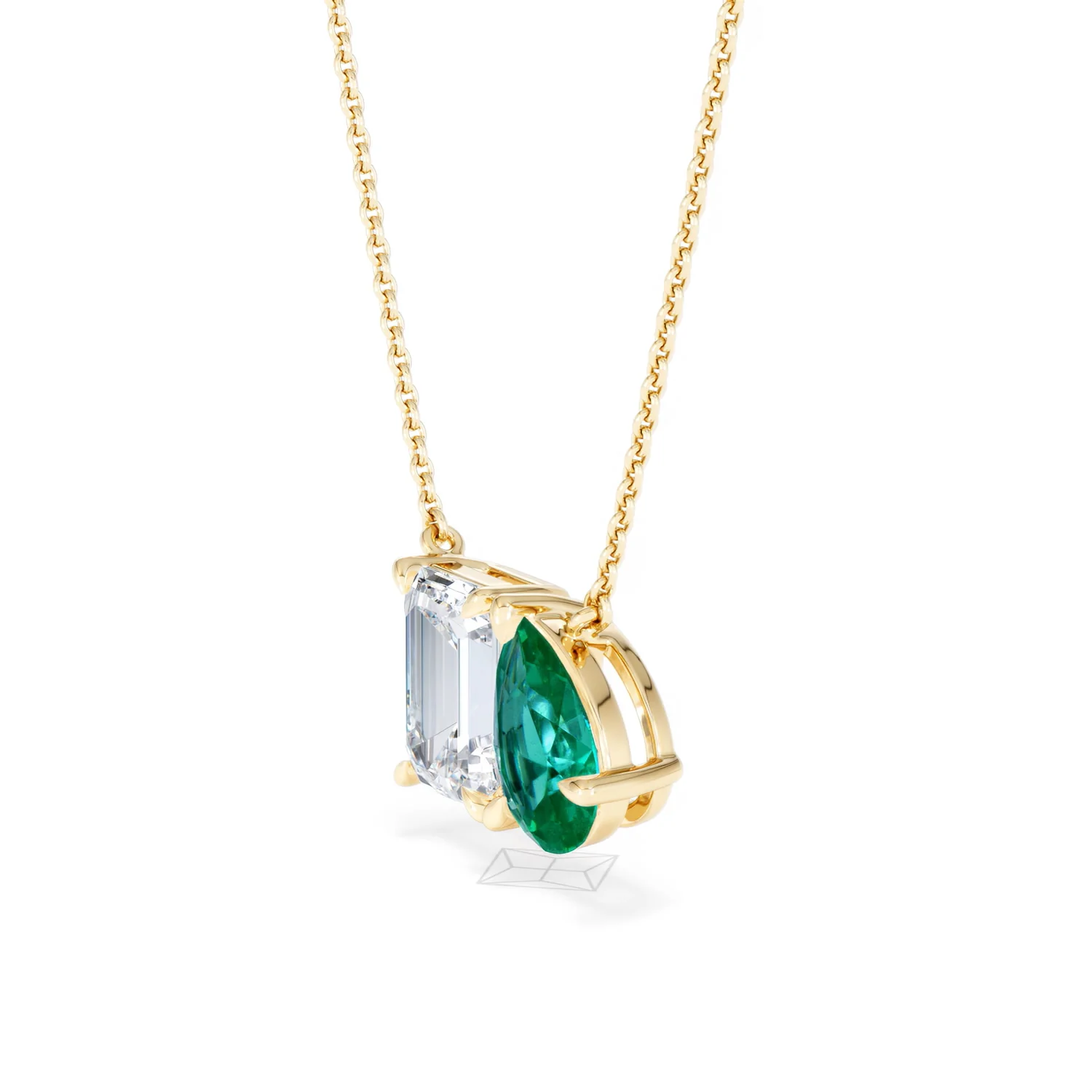 Toi Et Moi 1.50ct Emerald Cut Lab Diamond and 1.30ct Pear Lab Emerald Necklace in 18K Yellow Gold - Image 76
