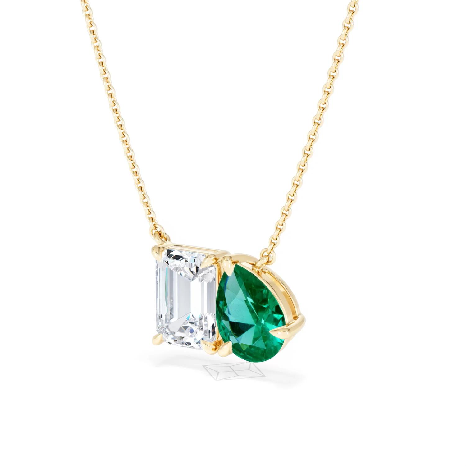 Toi Et Moi 1.50ct Emerald Cut Lab Diamond and 1.30ct Pear Lab Emerald Necklace in 18K Yellow Gold - Image 82