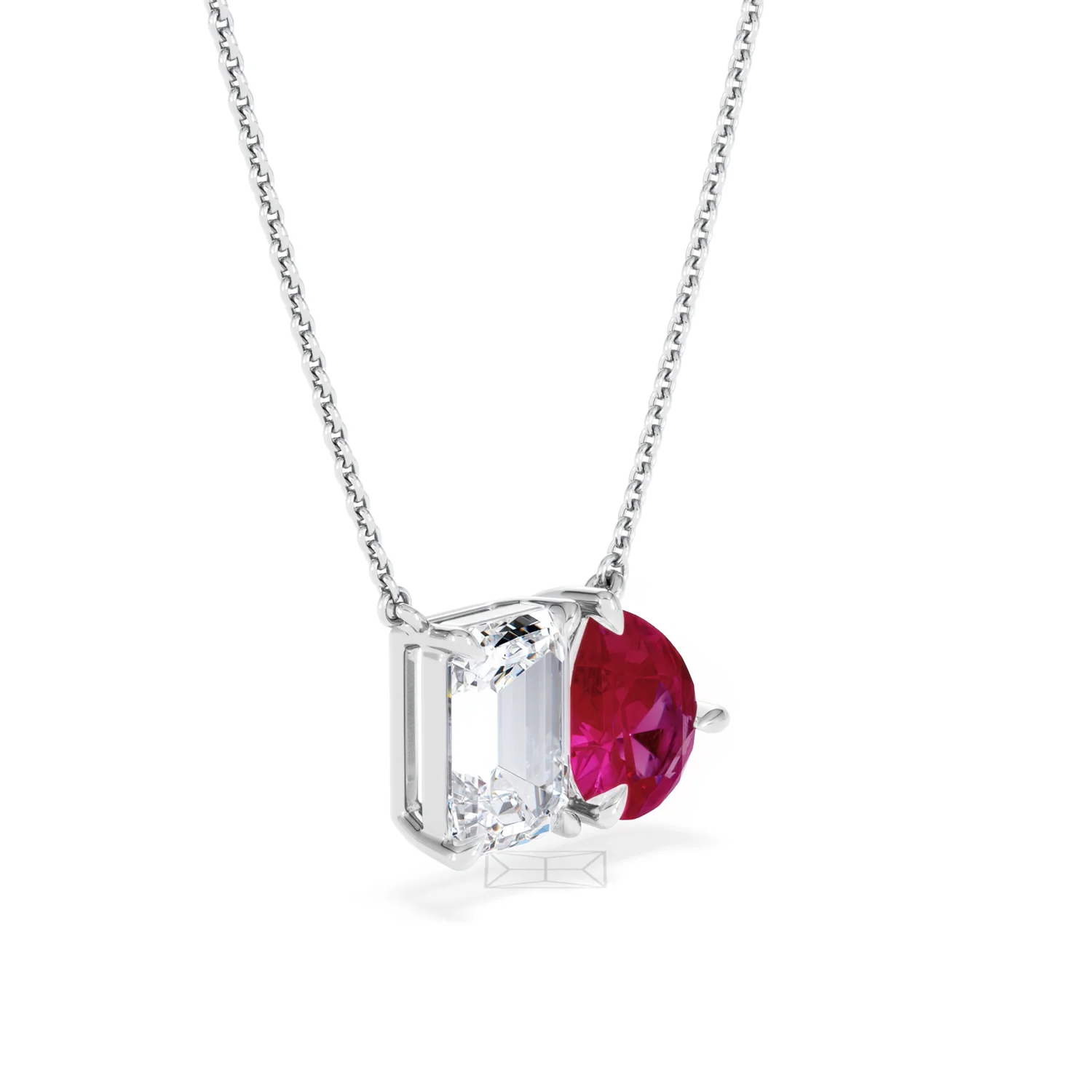 Toi Et Moi 1.50ct Emerald Cut Lab Diamond and 1.30ct Pear Lab Ruby Necklace in 18K White Gold - Image 19