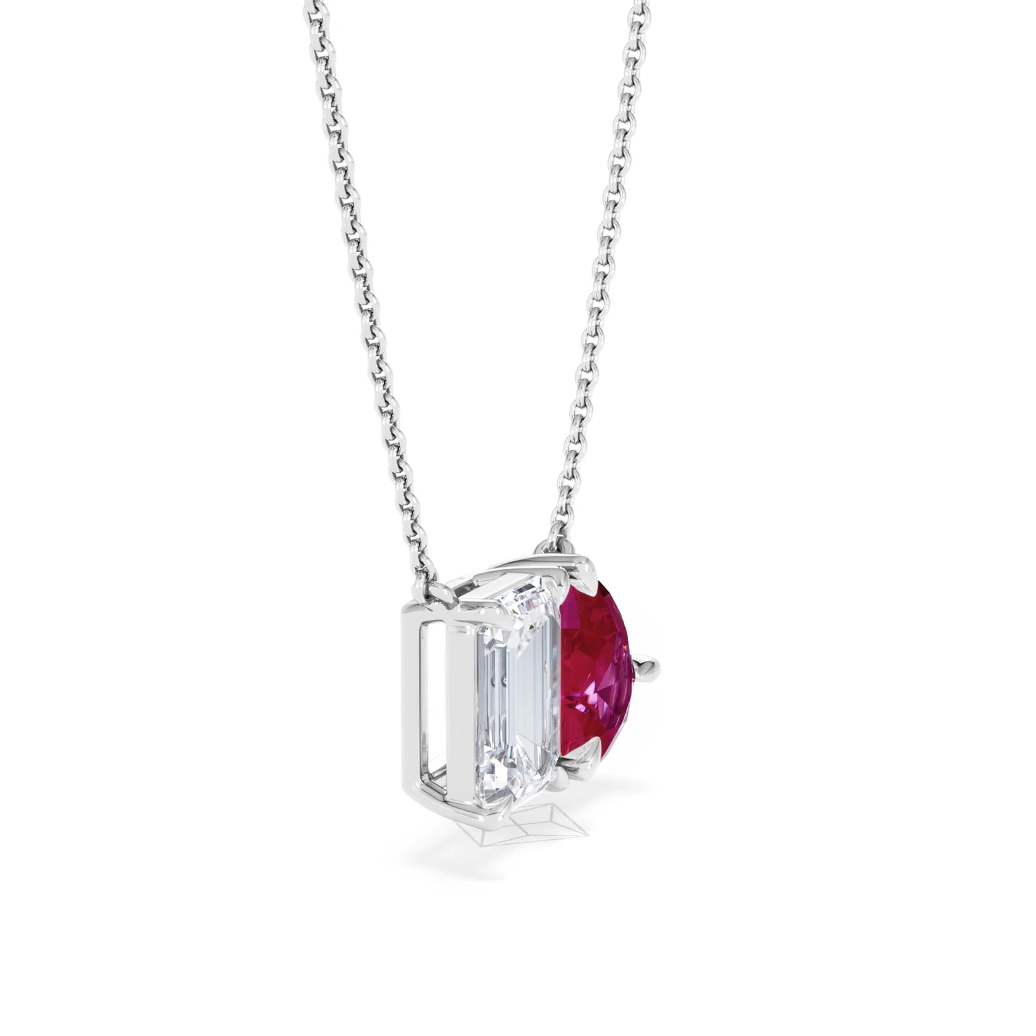 Toi Et Moi 1.50ct Emerald Cut Lab Diamond and 1.30ct Pear Lab Ruby Necklace in 18K White Gold - Image 23