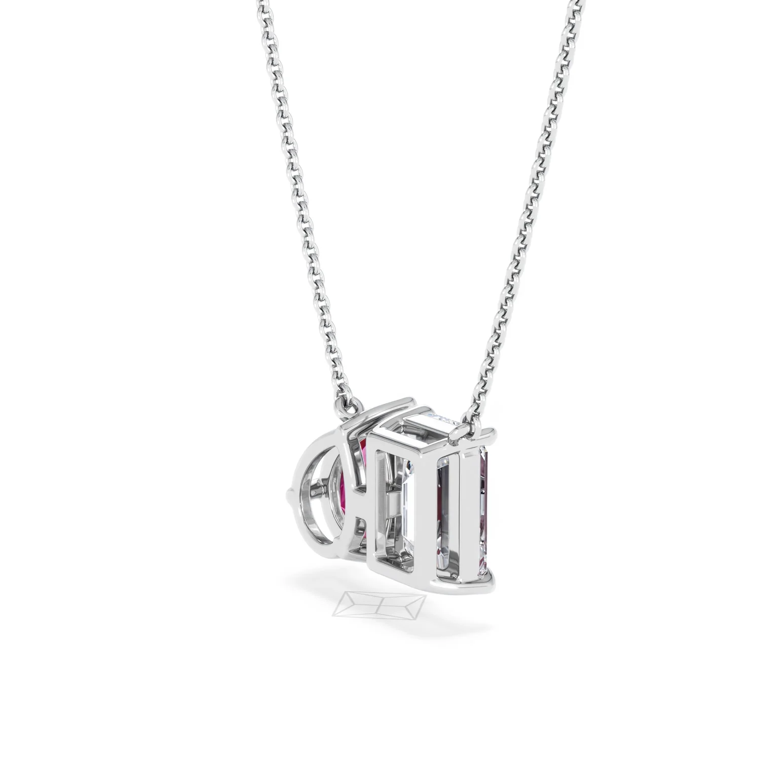 Toi Et Moi 1.50ct Emerald Cut Lab Diamond and 1.30ct Pear Lab Ruby Necklace in 18K White Gold - Image 37