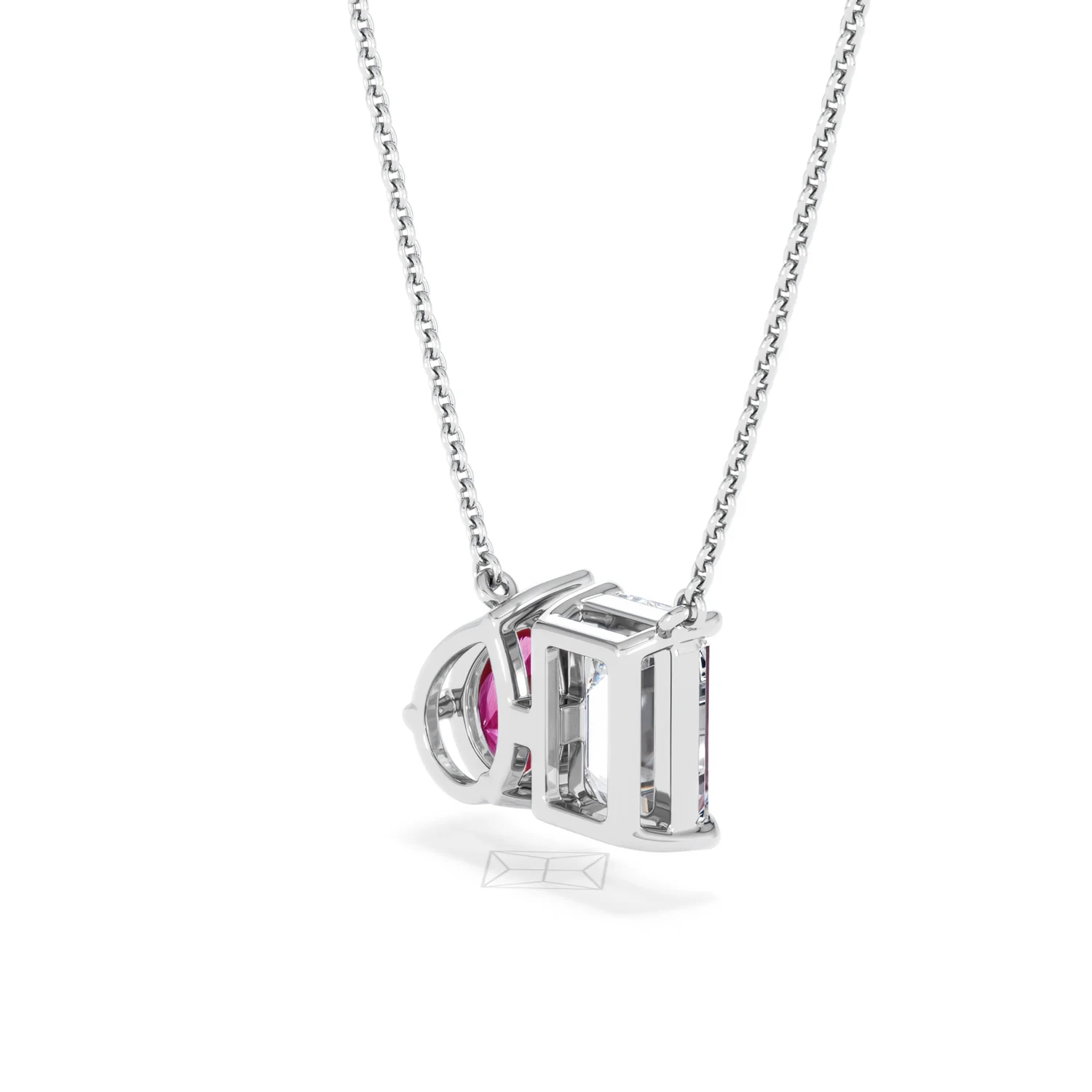Toi Et Moi 1.50ct Emerald Cut Lab Diamond and 1.30ct Pear Lab Ruby Necklace in 18K White Gold - Image 38