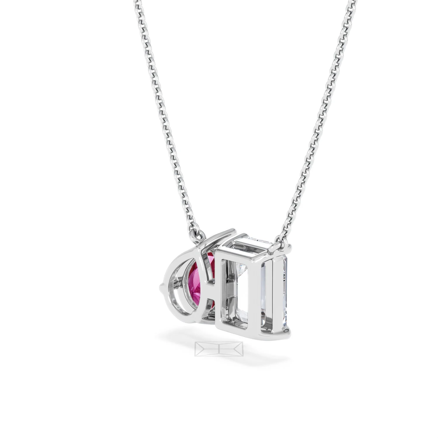 Toi Et Moi 1.50ct Emerald Cut Lab Diamond and 1.30ct Pear Lab Ruby Necklace in 18K White Gold - Image 39