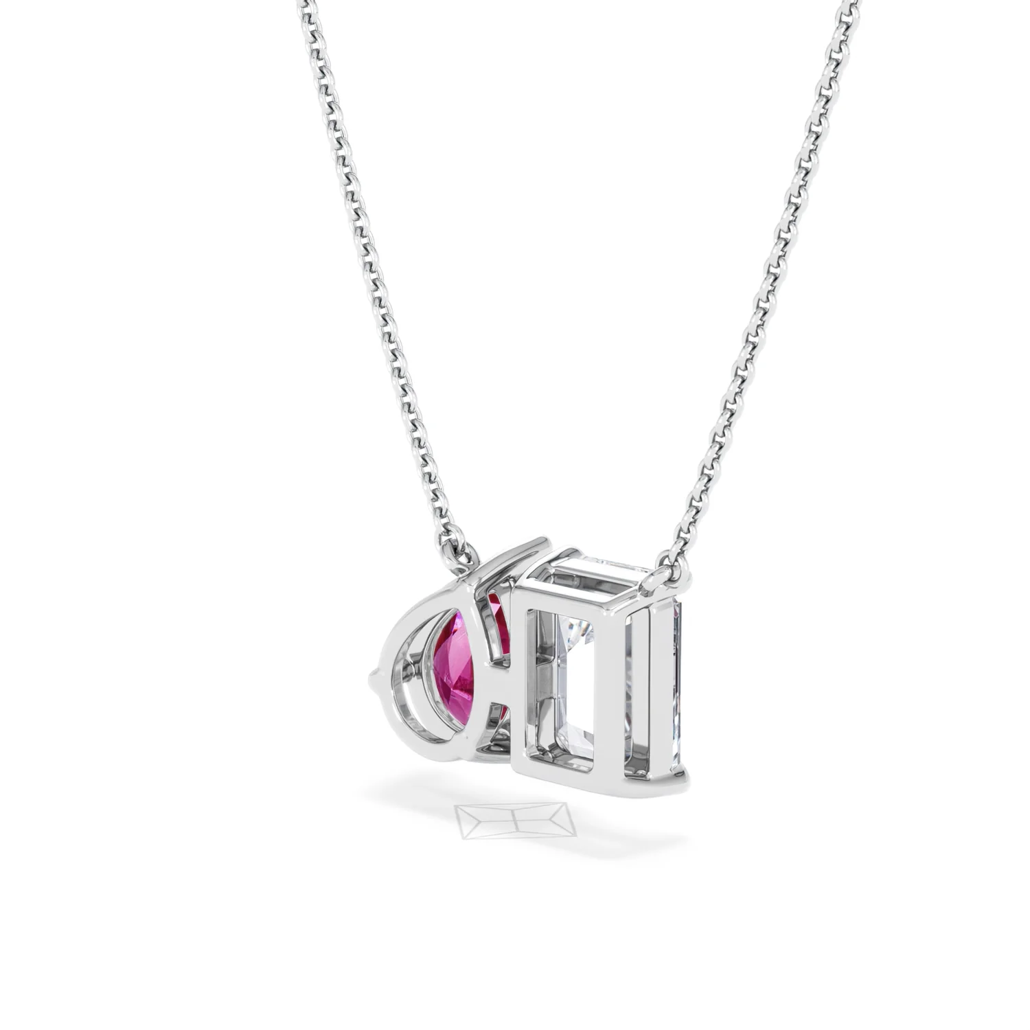 Toi Et Moi 1.50ct Emerald Cut Lab Diamond and 1.30ct Pear Lab Ruby Necklace in 18K White Gold - Image 40