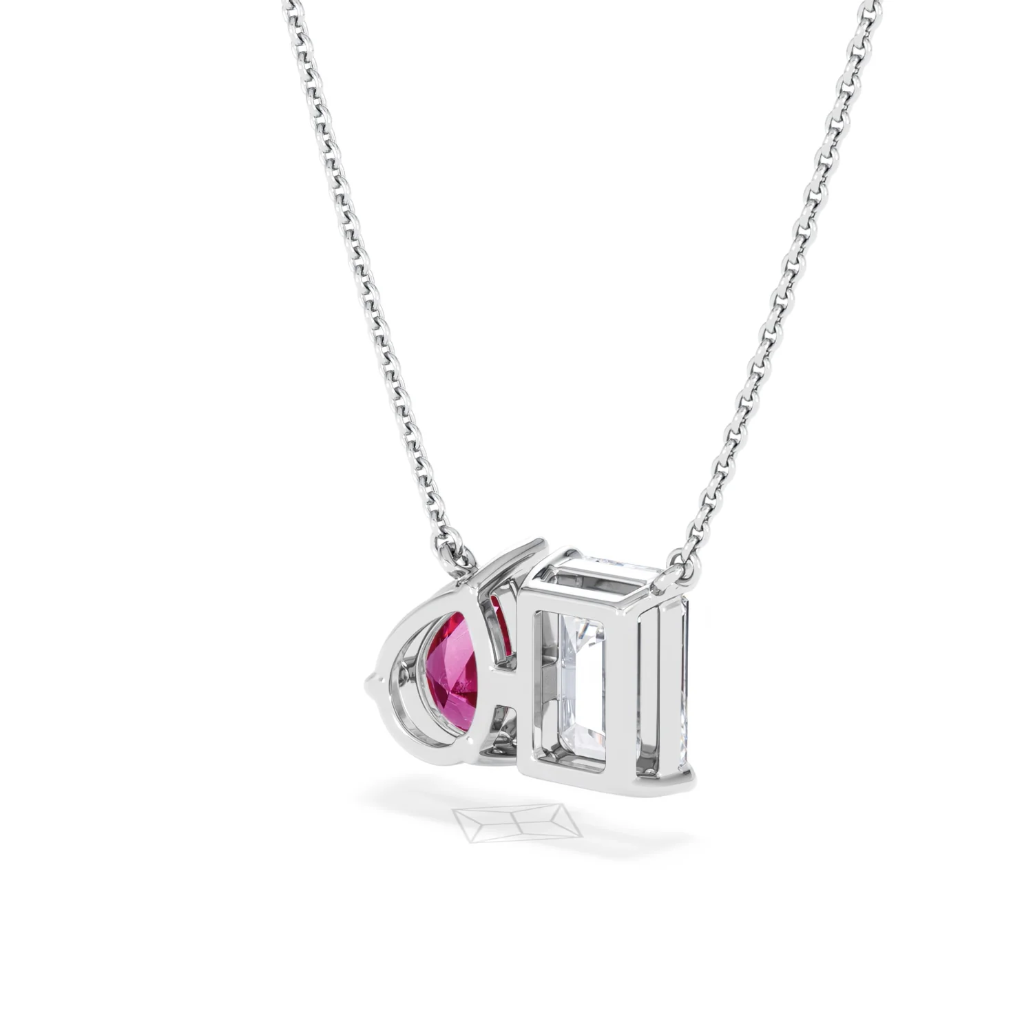 Toi Et Moi 1.50ct Emerald Cut Lab Diamond and 1.30ct Pear Lab Ruby Necklace in 18K White Gold - Image 41