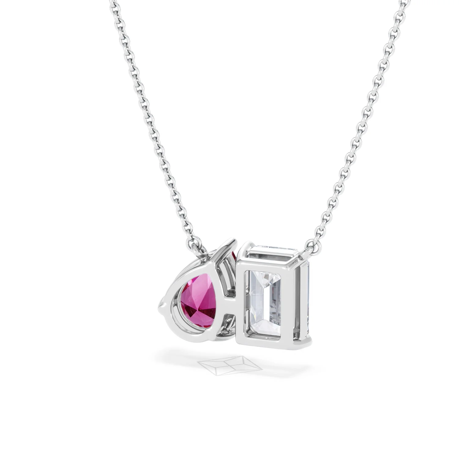 Toi Et Moi 1.50ct Emerald Cut Lab Diamond and 1.30ct Pear Lab Ruby Necklace in 18K White Gold - Image 44