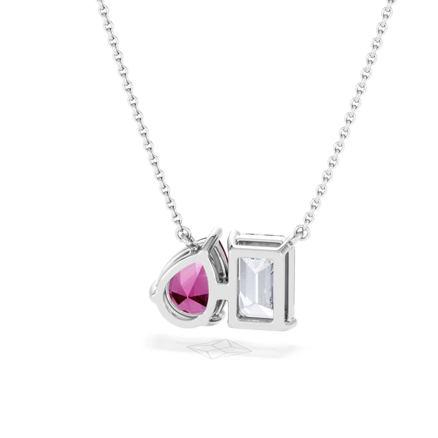 Toi Et Moi 1.50ct Emerald Cut Lab Diamond and 1.30ct Pear Lab Ruby Necklace in 18K White Gold - Image 46