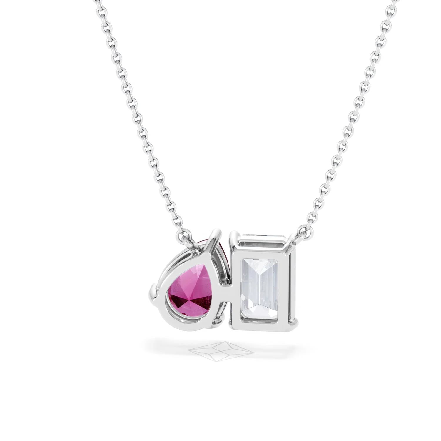 Toi Et Moi 1.50ct Emerald Cut Lab Diamond and 1.30ct Pear Lab Ruby Necklace in 18K White Gold - Image 47