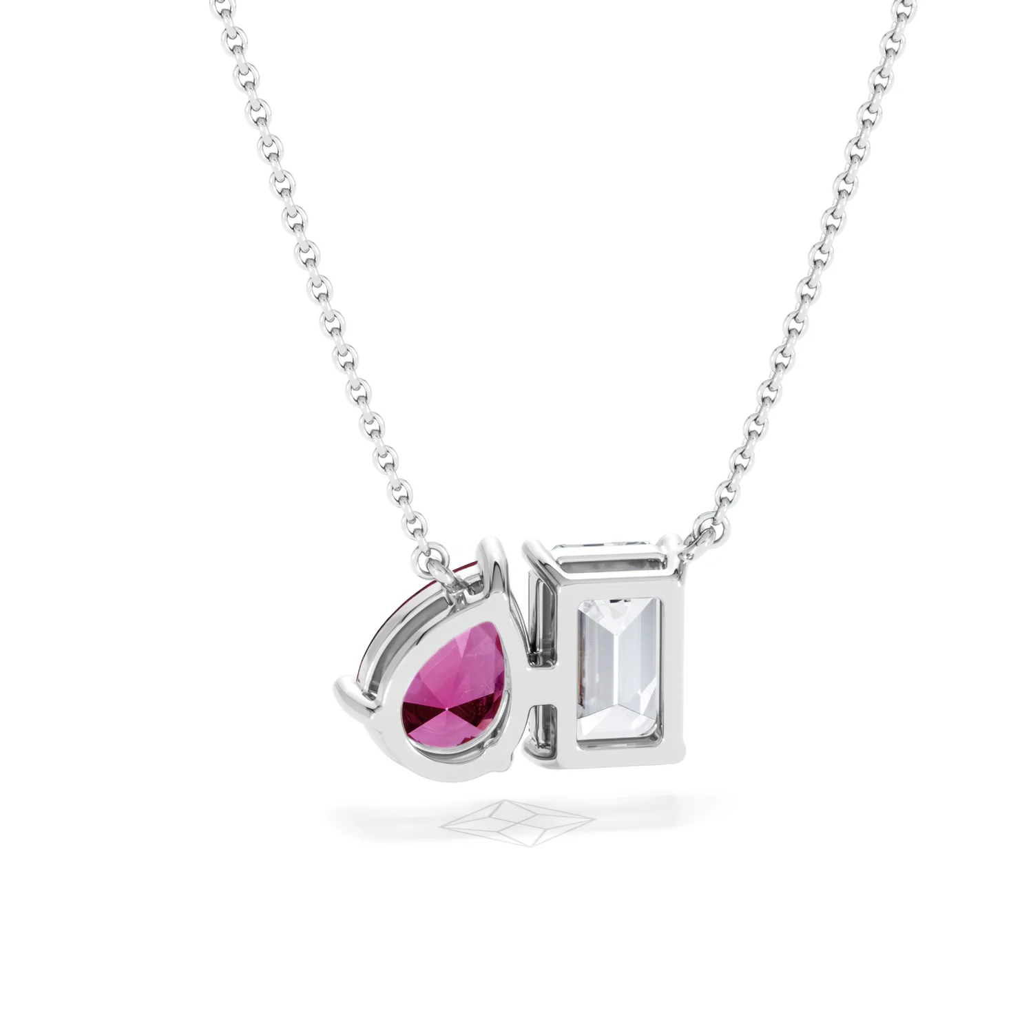 Toi Et Moi 1.50ct Emerald Cut Lab Diamond and 1.30ct Pear Lab Ruby Necklace in 18K White Gold - Image 51