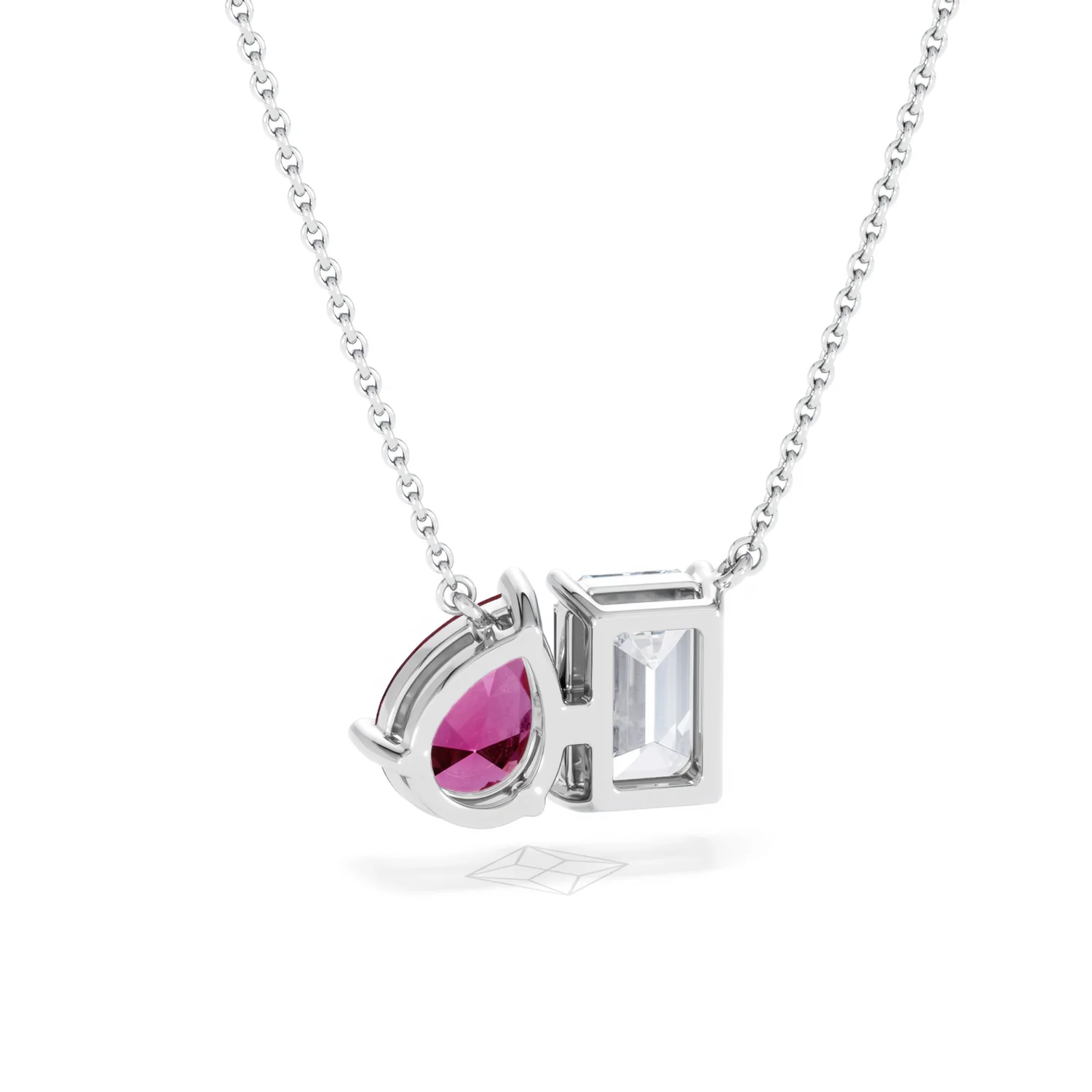 Toi Et Moi 1.50ct Emerald Cut Lab Diamond and 1.30ct Pear Lab Ruby Necklace in 18K White Gold - Image 52