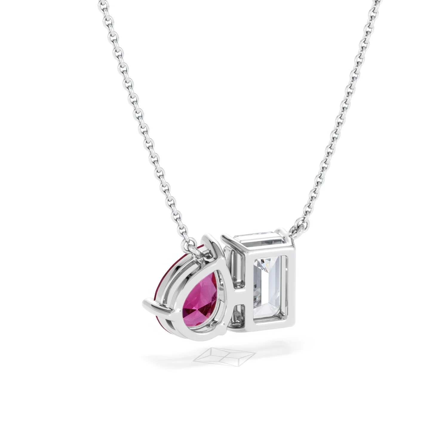 Toi Et Moi 1.50ct Emerald Cut Lab Diamond and 1.30ct Pear Lab Ruby Necklace in 18K White Gold - Image 54