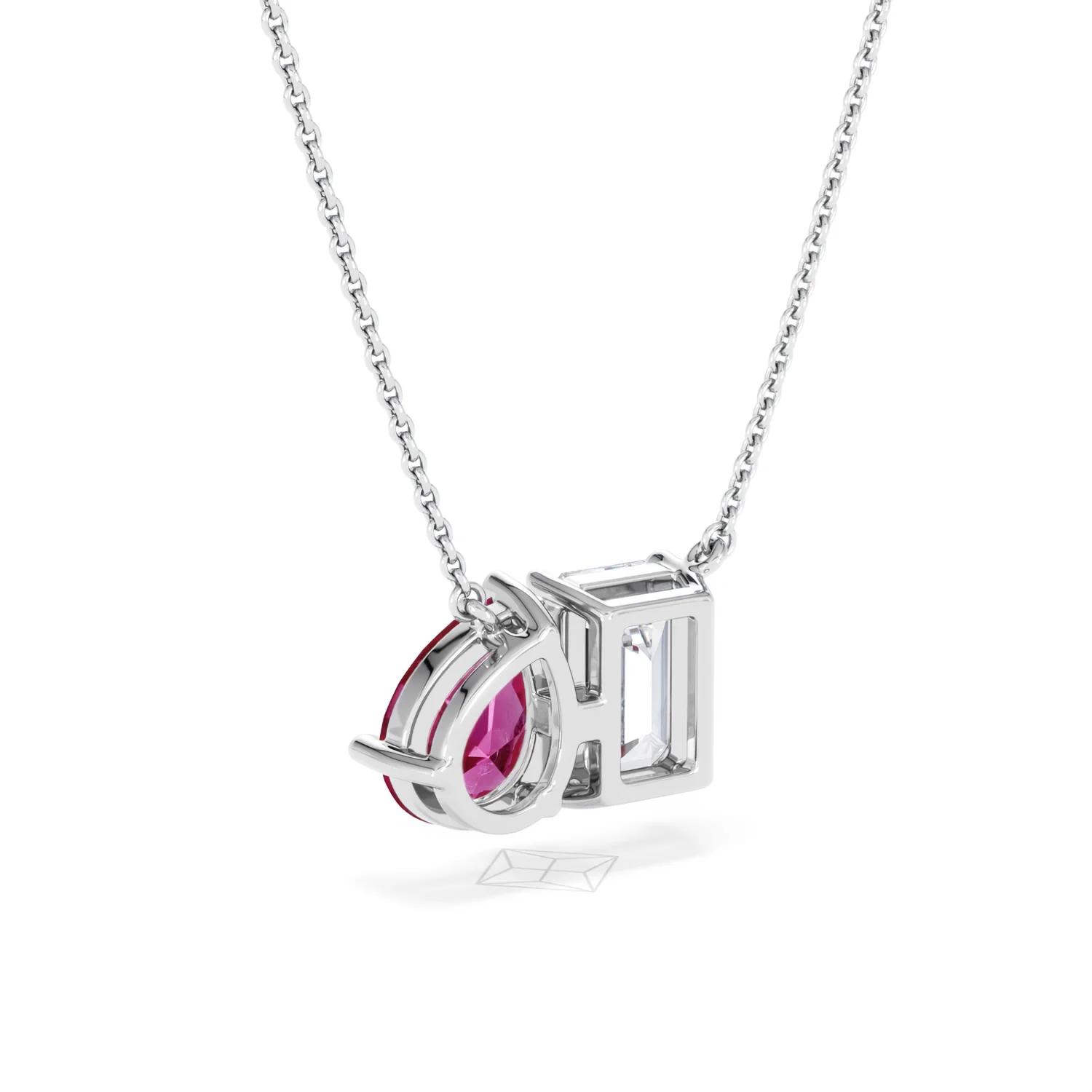 Toi Et Moi 1.50ct Emerald Cut Lab Diamond and 1.30ct Pear Lab Ruby Necklace in 18K White Gold - Image 56