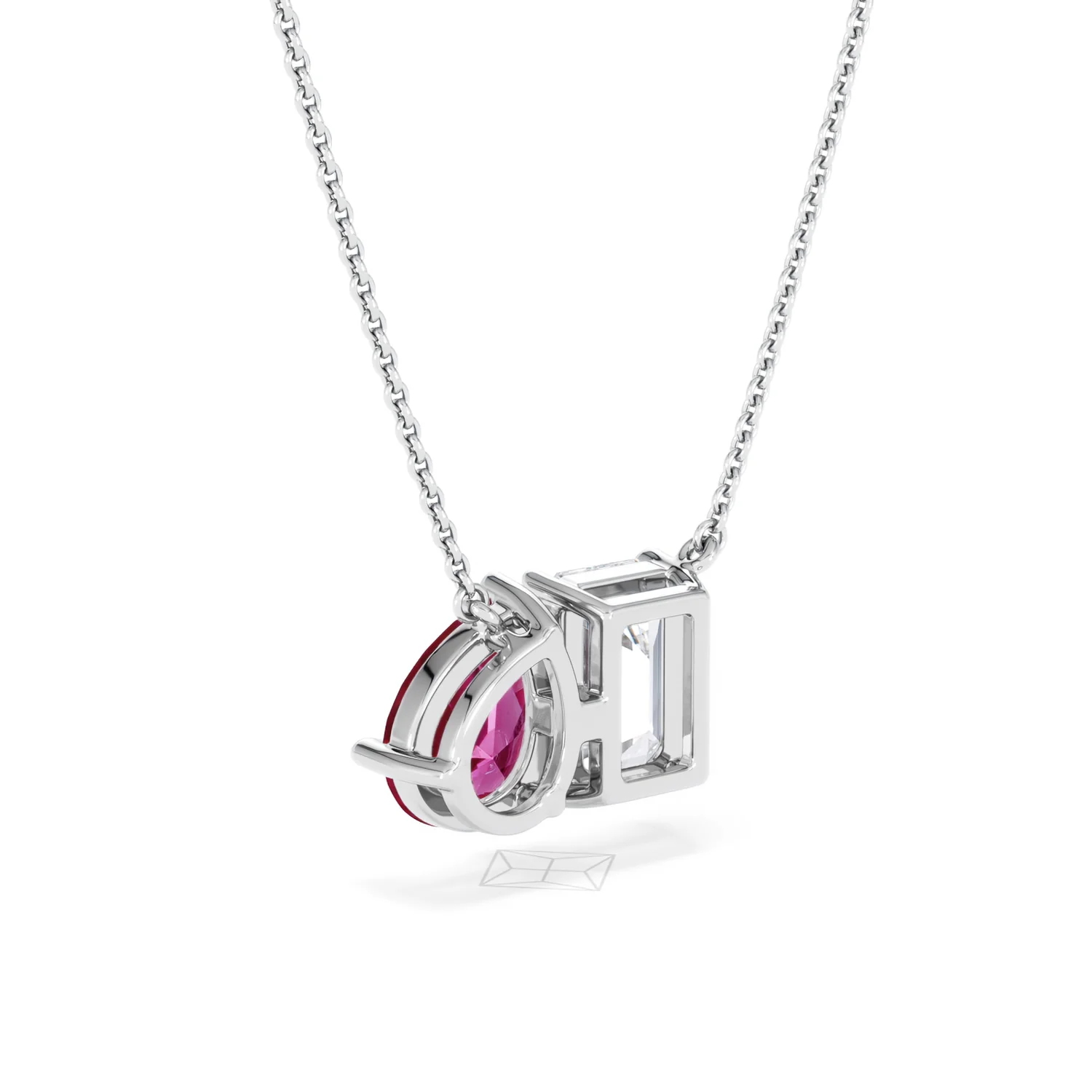Toi Et Moi 1.50ct Emerald Cut Lab Diamond and 1.30ct Pear Lab Ruby Necklace in 18K White Gold - Image 57