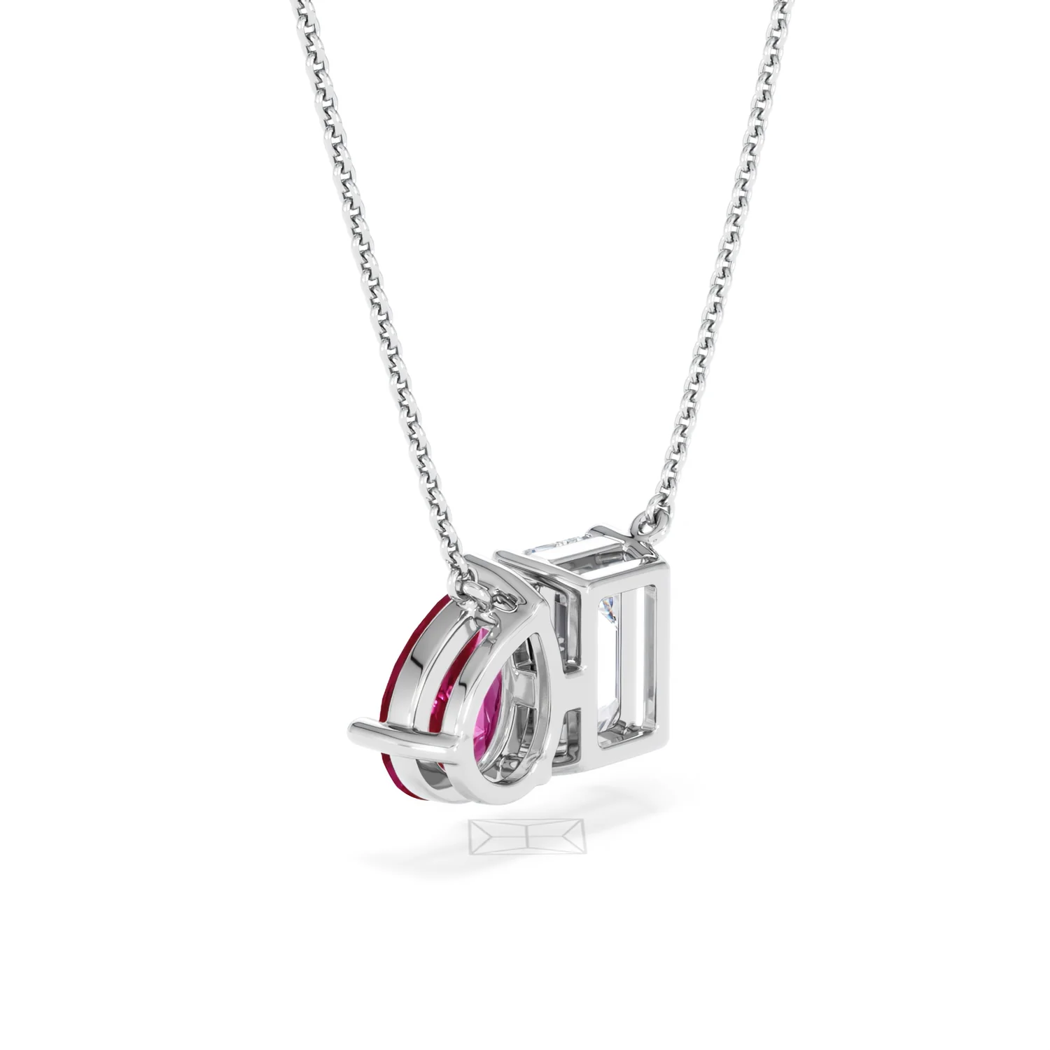 Toi Et Moi 1.50ct Emerald Cut Lab Diamond and 1.30ct Pear Lab Ruby Necklace in 18K White Gold - Image 59