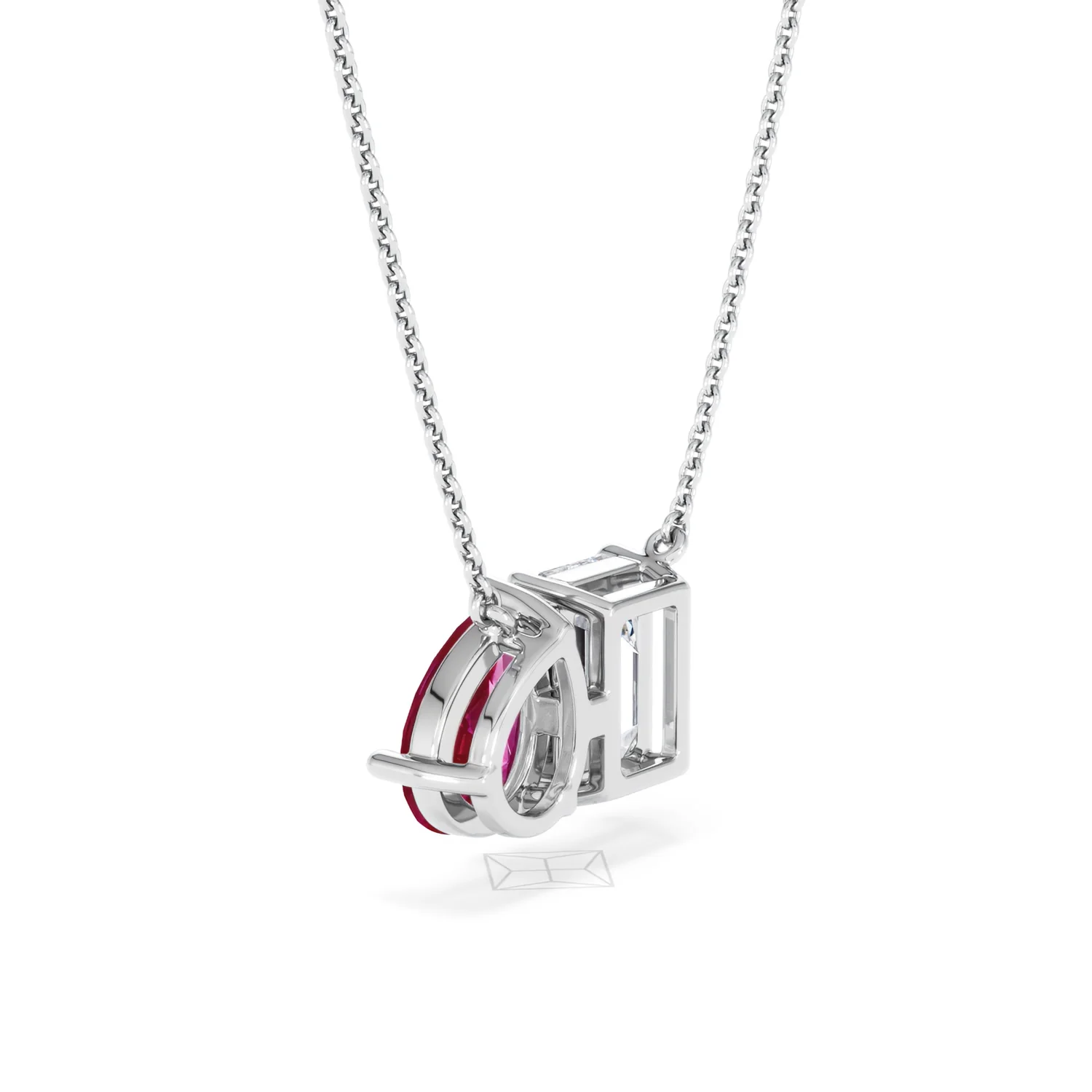 Toi Et Moi 1.50ct Emerald Cut Lab Diamond and 1.30ct Pear Lab Ruby Necklace in 18K White Gold - Image 60