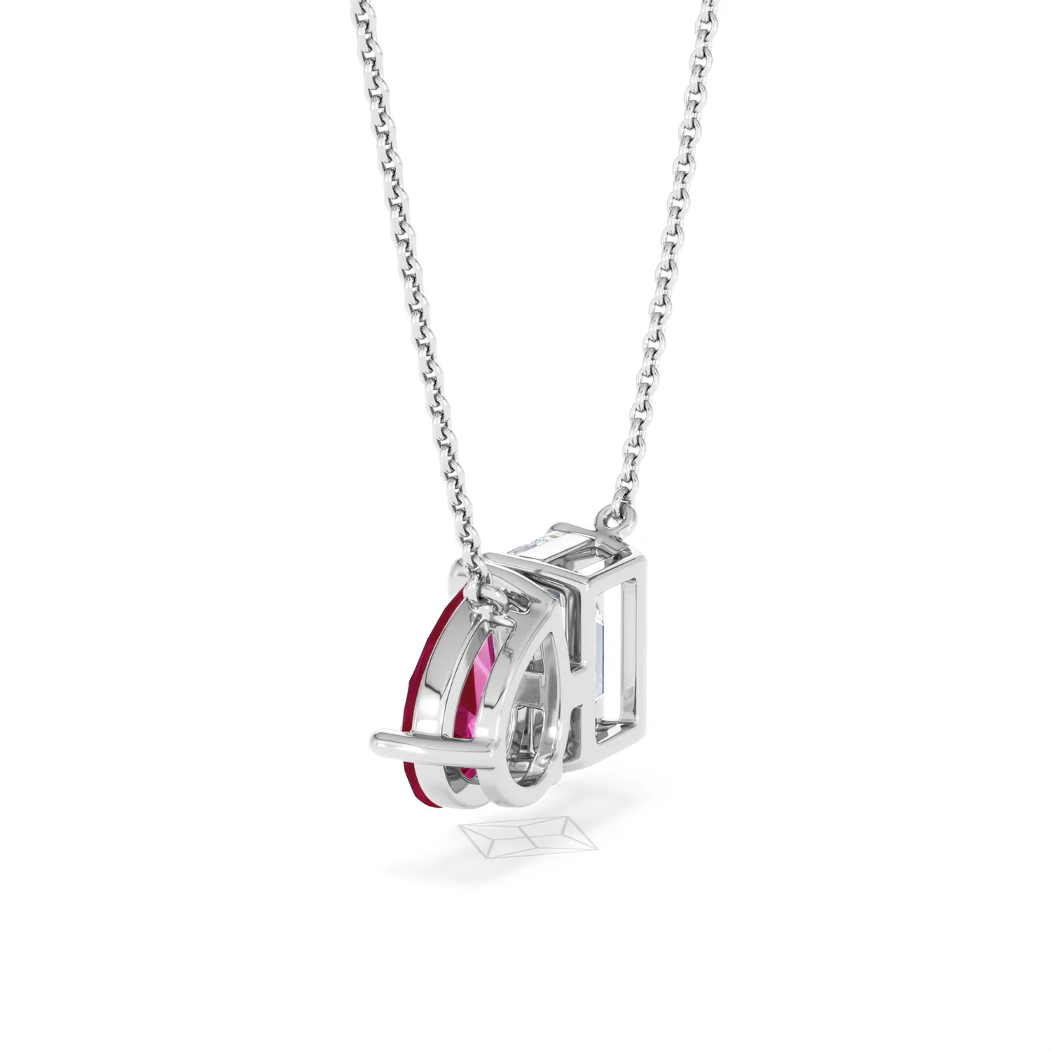 Toi Et Moi 1.50ct Emerald Cut Lab Diamond and 1.30ct Pear Lab Ruby Necklace in 18K White Gold - Image 62