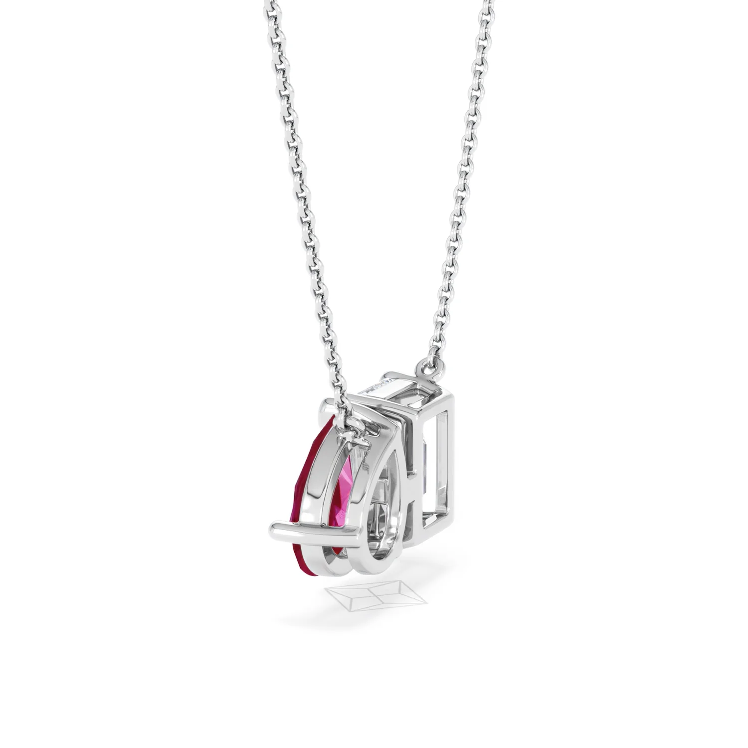 Toi Et Moi 1.50ct Emerald Cut Lab Diamond and 1.30ct Pear Lab Ruby Necklace in 18K White Gold - Image 63