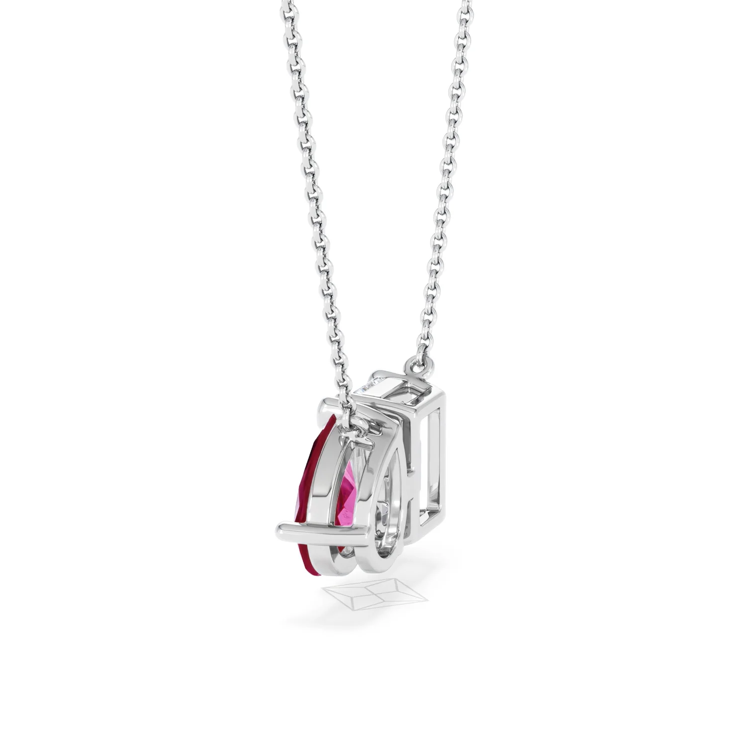 Toi Et Moi 1.50ct Emerald Cut Lab Diamond and 1.30ct Pear Lab Ruby Necklace in 18K White Gold - Image 64