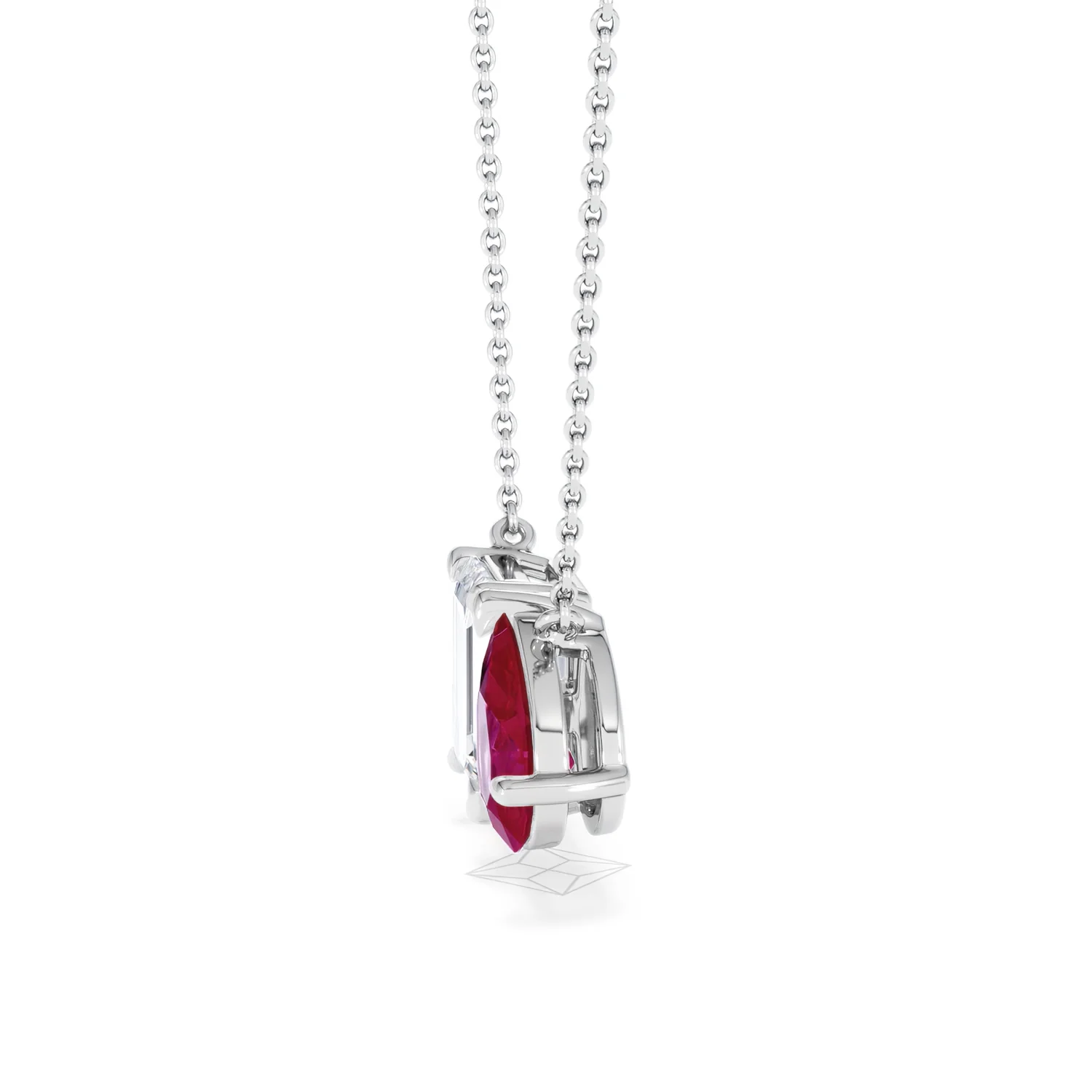 Toi Et Moi 1.50ct Emerald Cut Lab Diamond and 1.30ct Pear Lab Ruby Necklace in 18K White Gold - Image 71