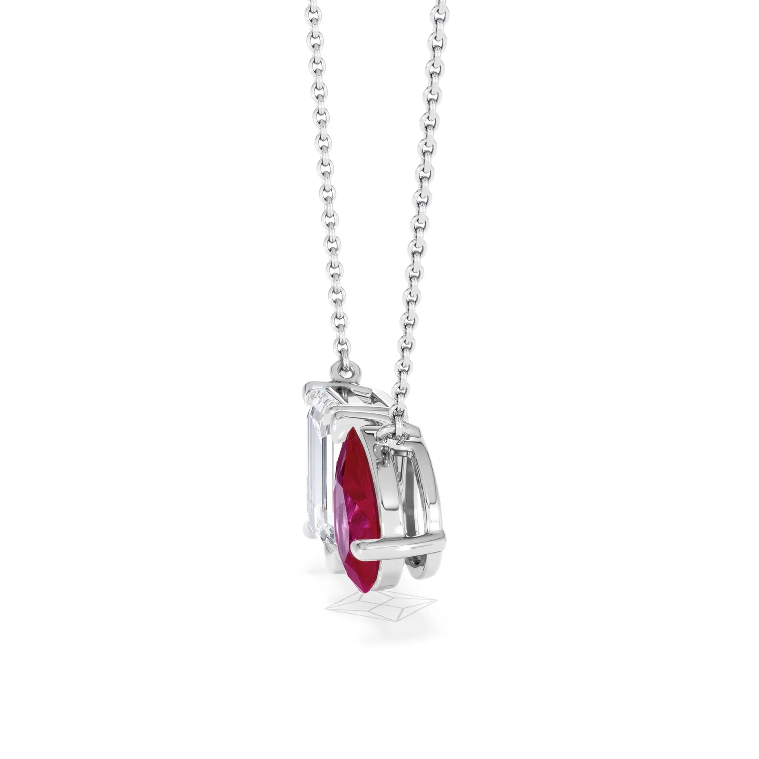 Toi Et Moi 1.50ct Emerald Cut Lab Diamond and 1.30ct Pear Lab Ruby Necklace in 18K White Gold - Image 72