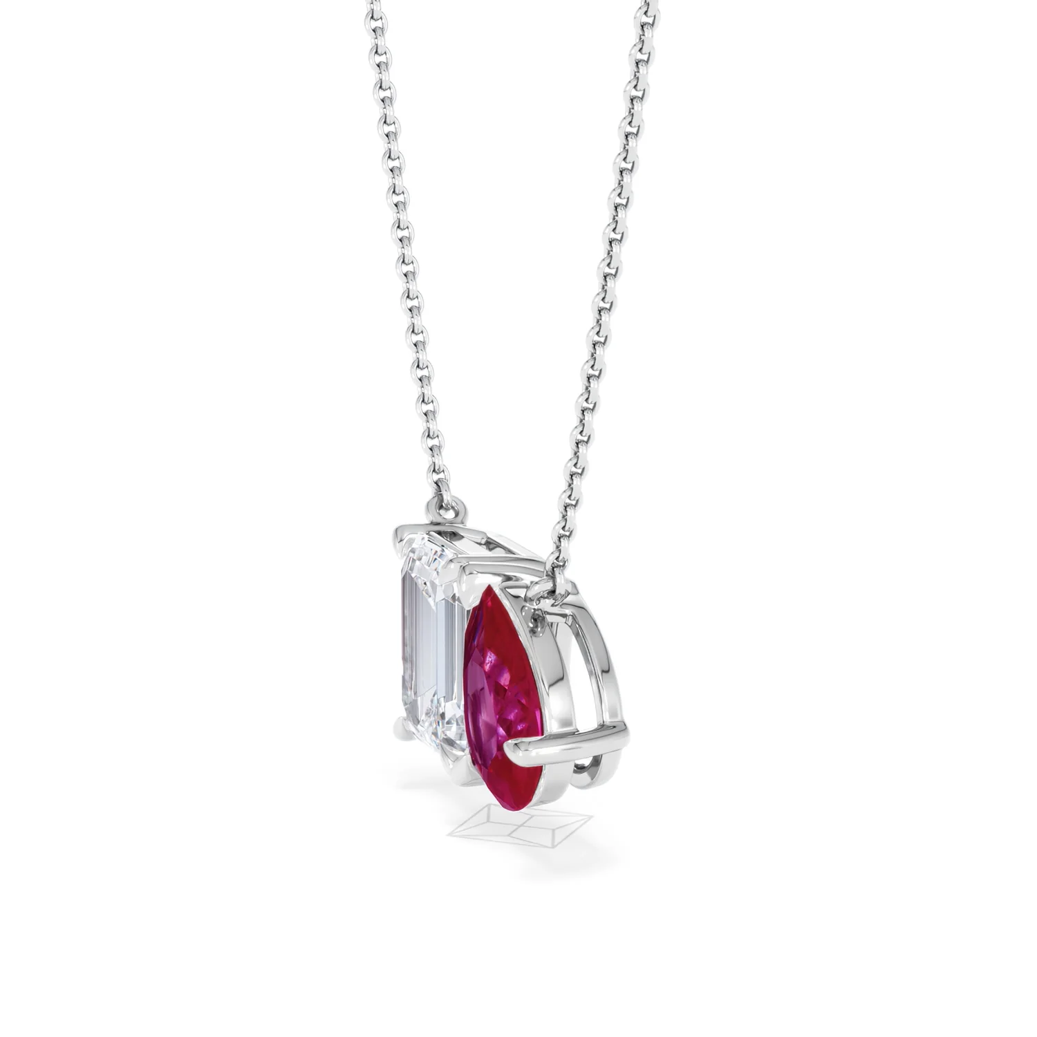 Toi Et Moi 1.50ct Emerald Cut Lab Diamond and 1.30ct Pear Lab Ruby Necklace in 18K White Gold - Image 74