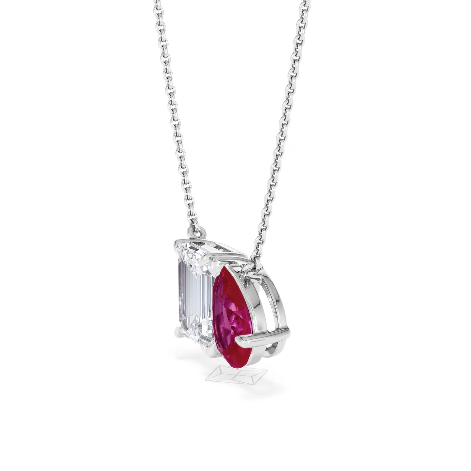 Toi Et Moi 1.50ct Emerald Cut Lab Diamond and 1.30ct Pear Lab Ruby Necklace in 18K White Gold - Image 75