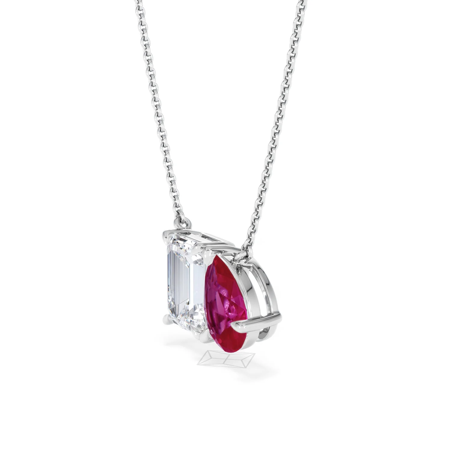 Toi Et Moi 1.50ct Emerald Cut Lab Diamond and 1.30ct Pear Lab Ruby Necklace in 18K White Gold - Image 76