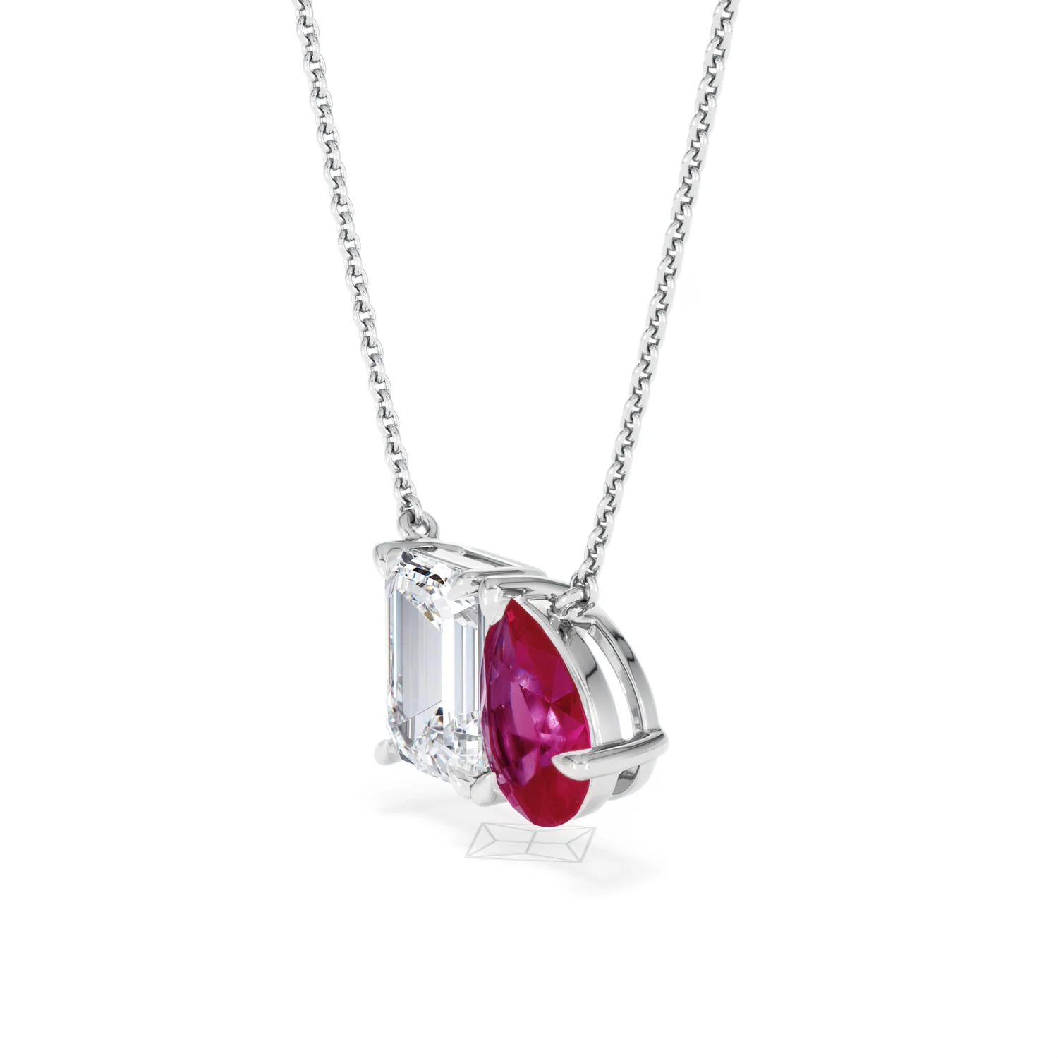 Toi Et Moi 1.50ct Emerald Cut Lab Diamond and 1.30ct Pear Lab Ruby Necklace in 18K White Gold - Image 77