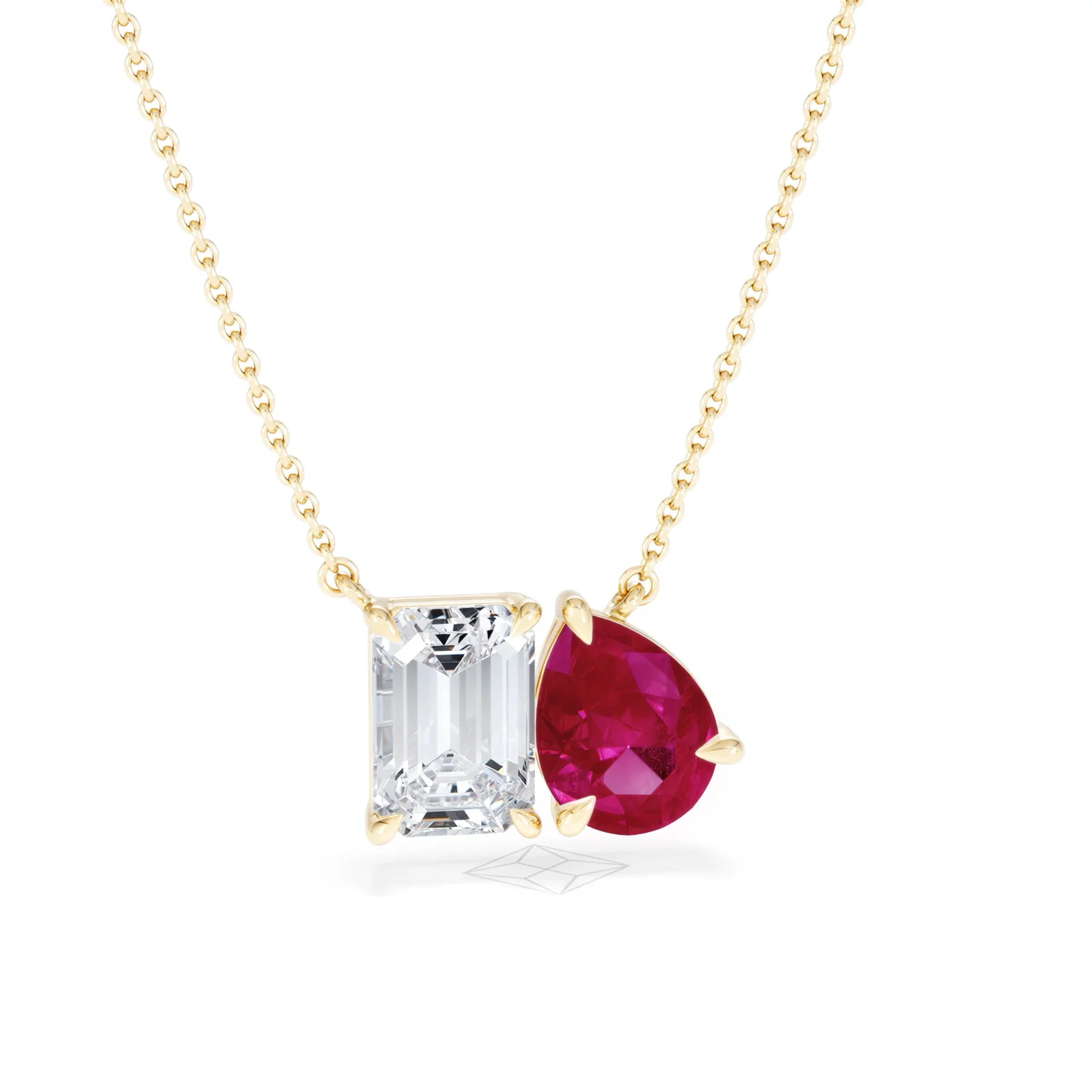 Toi Et Moi 1.50ct Emerald Cut Lab Diamond and 1.30ct Pear Lab Ruby Necklace in 18K Yellow Gold - Image 11