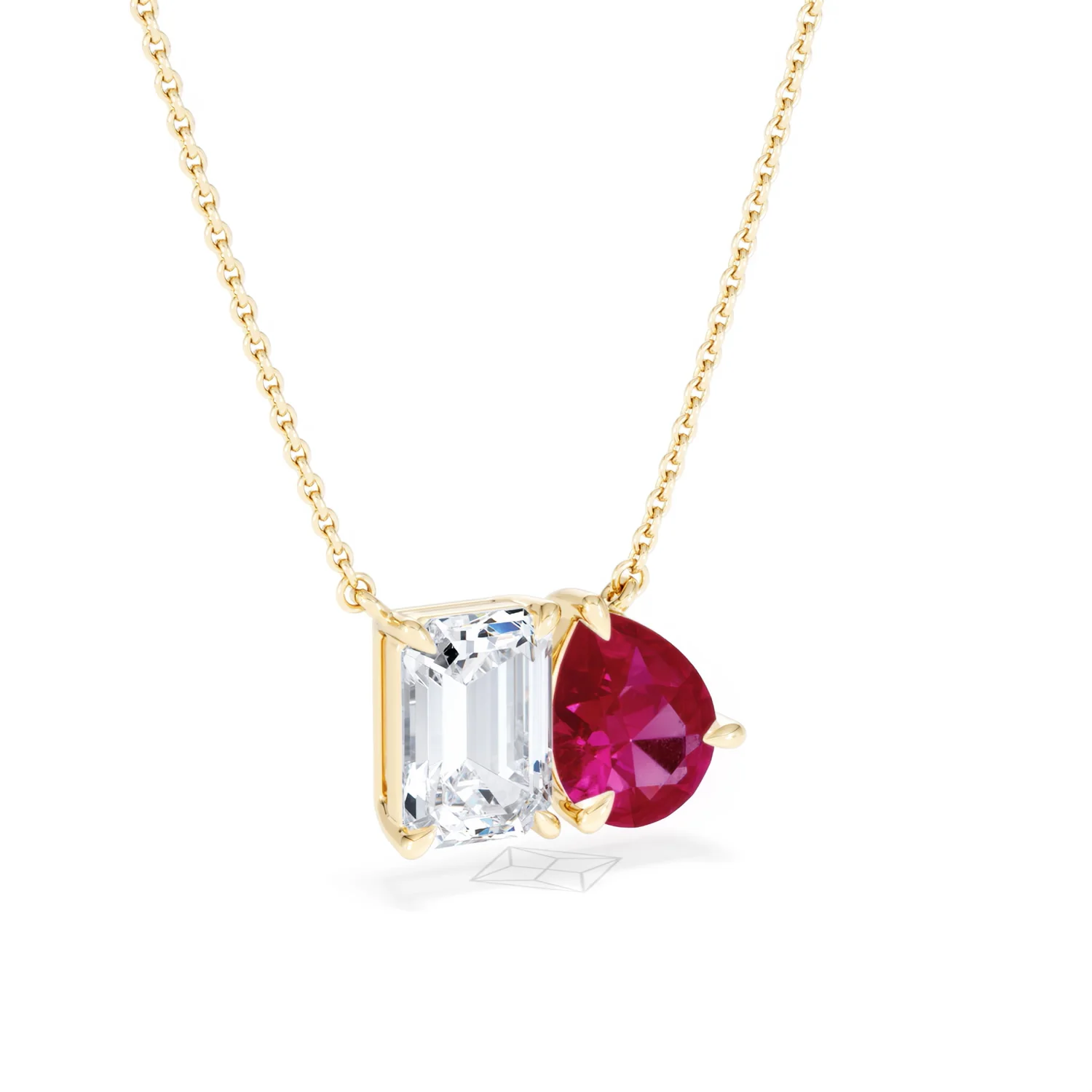 Toi Et Moi 1.50ct Emerald Cut Lab Diamond and 1.30ct Pear Lab Ruby Necklace in 18K Yellow Gold - Image 15