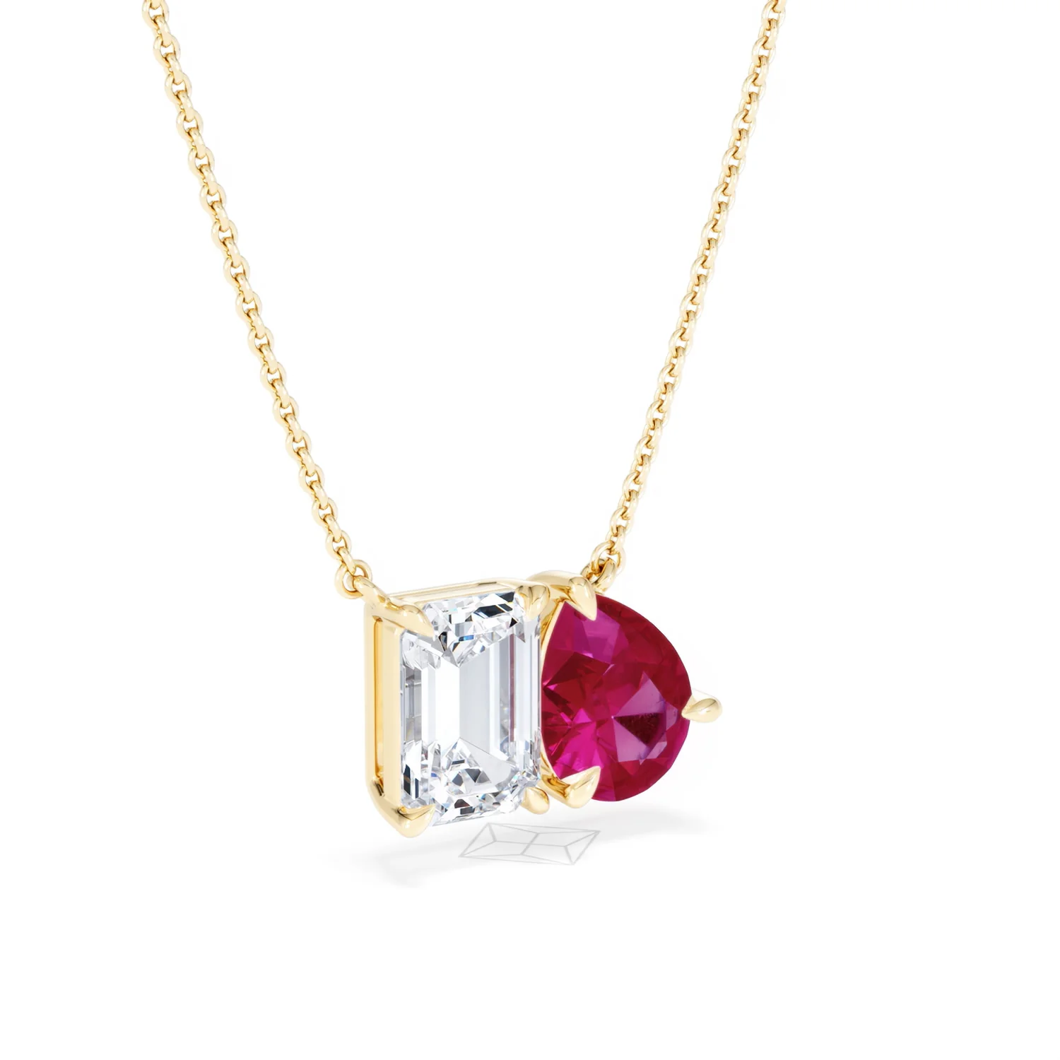 Toi Et Moi 1.50ct Emerald Cut Lab Diamond and 1.30ct Pear Lab Ruby Necklace in 18K Yellow Gold - Image 16