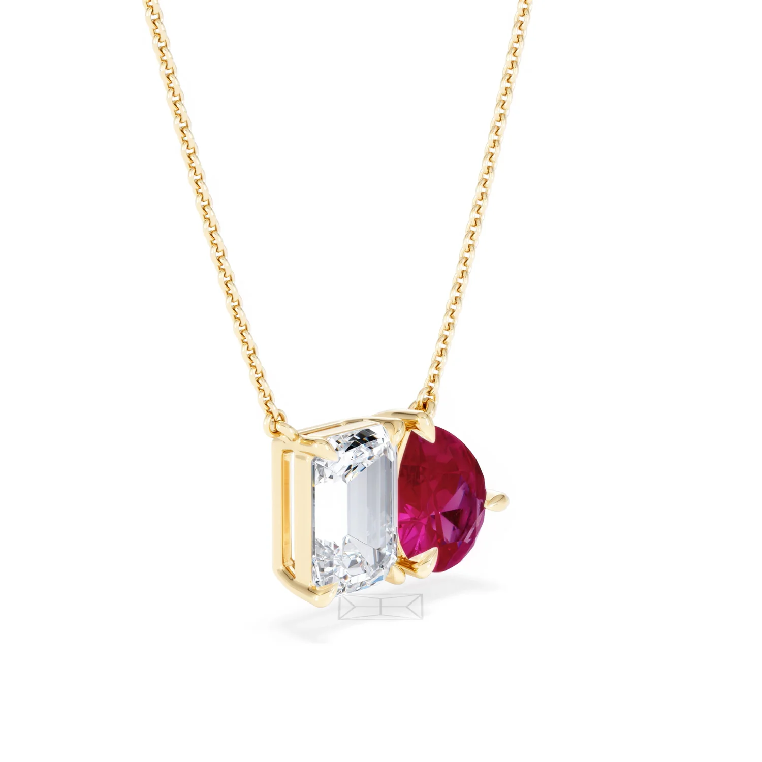 Toi Et Moi 1.50ct Emerald Cut Lab Diamond and 1.30ct Pear Lab Ruby Necklace in 18K Yellow Gold - Image 19