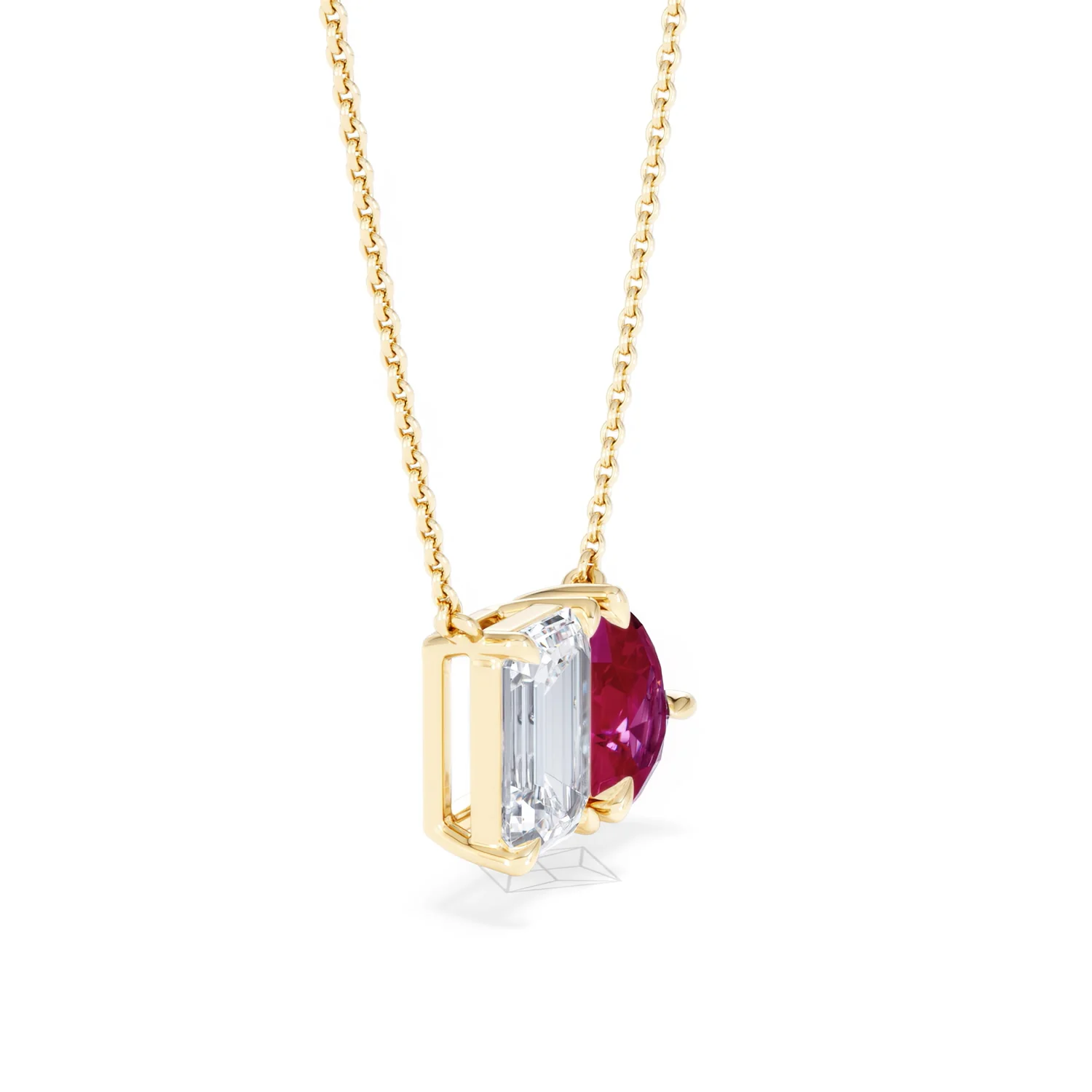 Toi Et Moi 1.50ct Emerald Cut Lab Diamond and 1.30ct Pear Lab Ruby Necklace in 18K Yellow Gold - Image 23