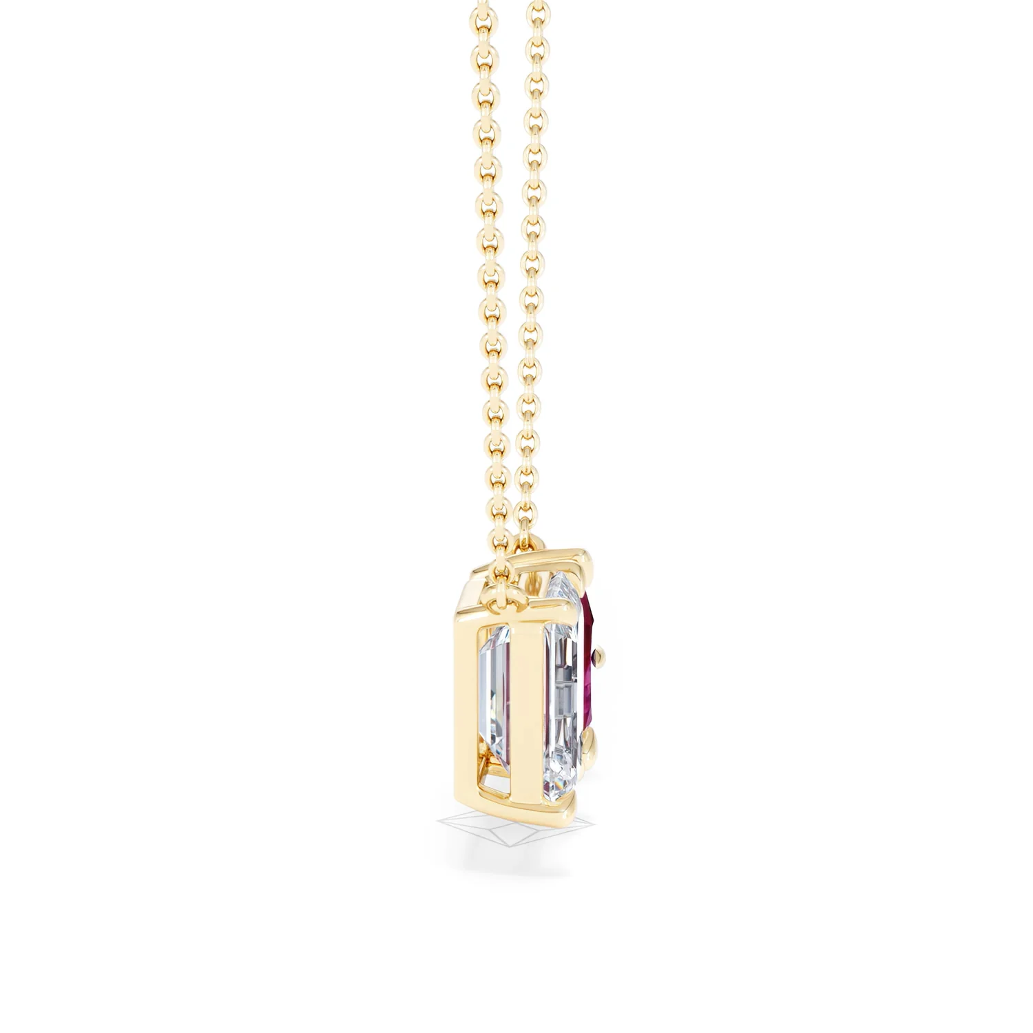 Toi Et Moi 1.50ct Emerald Cut Lab Diamond and 1.30ct Pear Lab Ruby Necklace in 18K Yellow Gold - Image 28