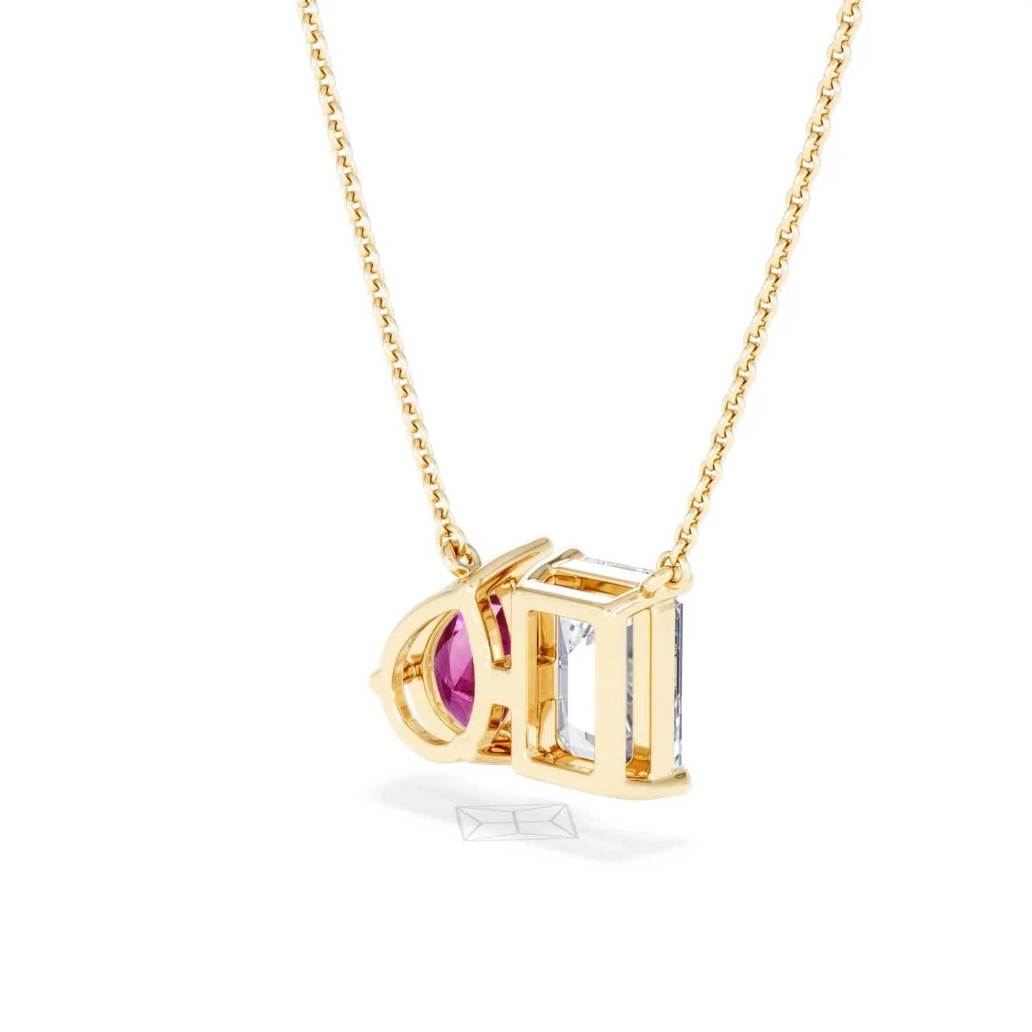 Toi Et Moi 1.50ct Emerald Cut Lab Diamond and 1.30ct Pear Lab Ruby Necklace in 18K Yellow Gold - Image 40